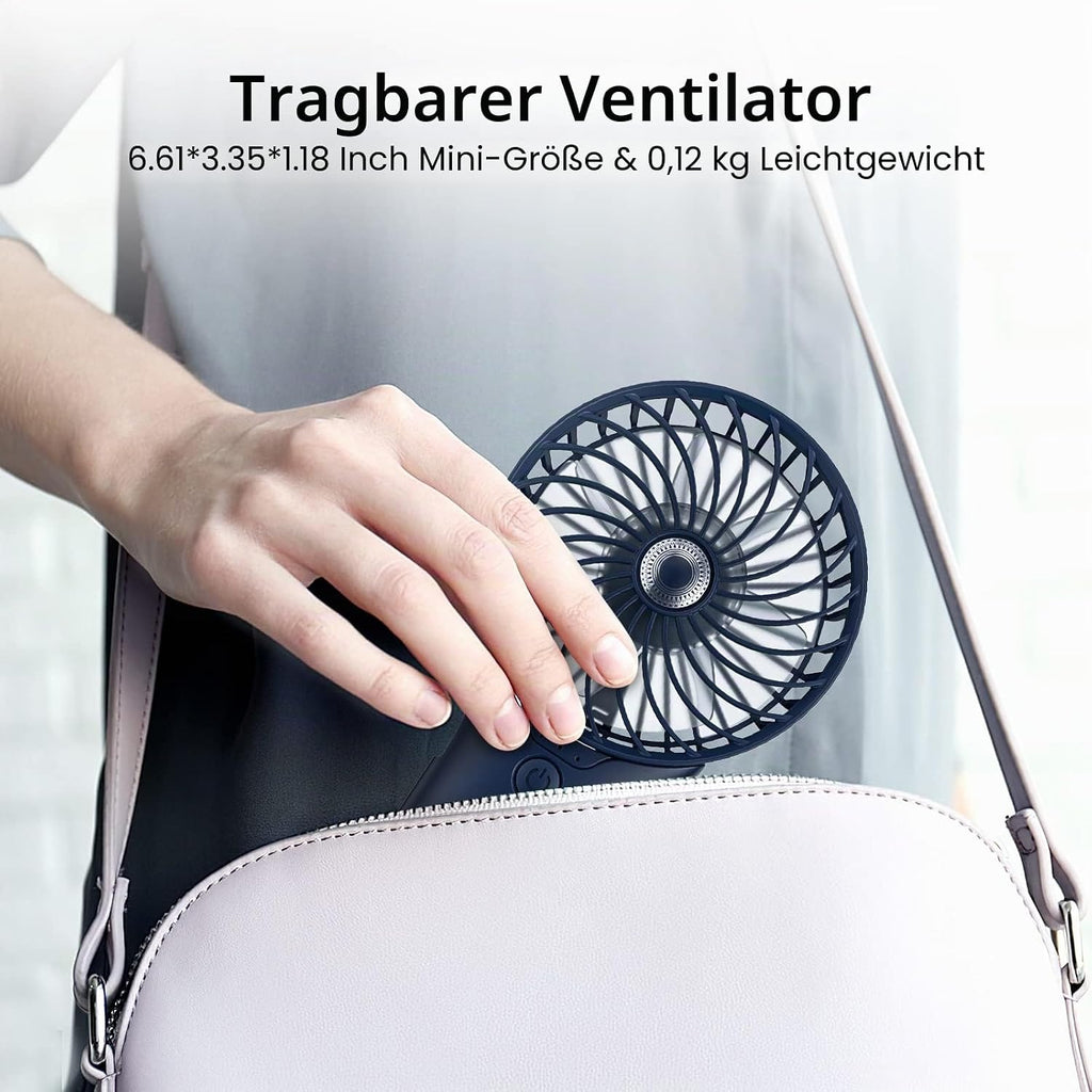 Handventilator USB wiederaufladbar 2000mAh 4 Stufen leiser Mini mit Spiegel