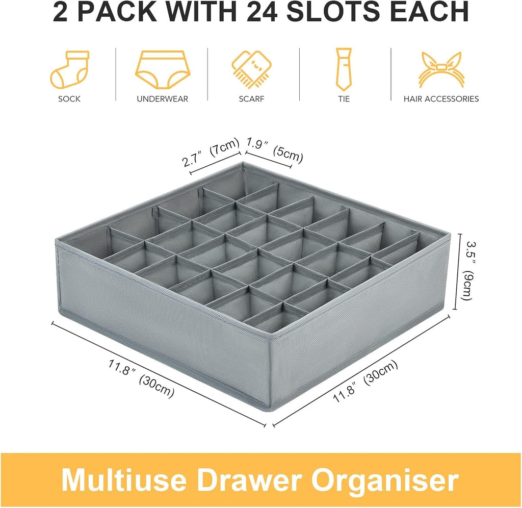 Unterwaesche Organizer 2er Set 48 Faecher faltbar Schubladeneinsatz Grau
