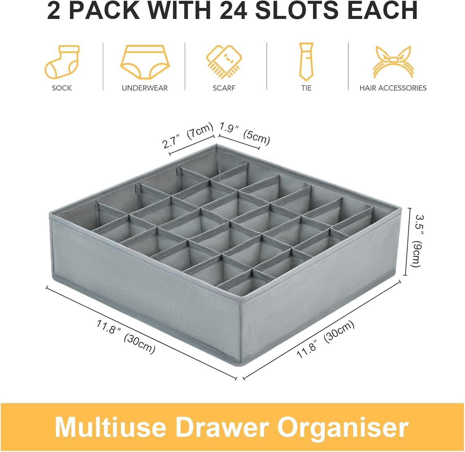 Unterwaesche Organizer 2er Set 48 Faecher faltbar Schubladeneinsatz Grau