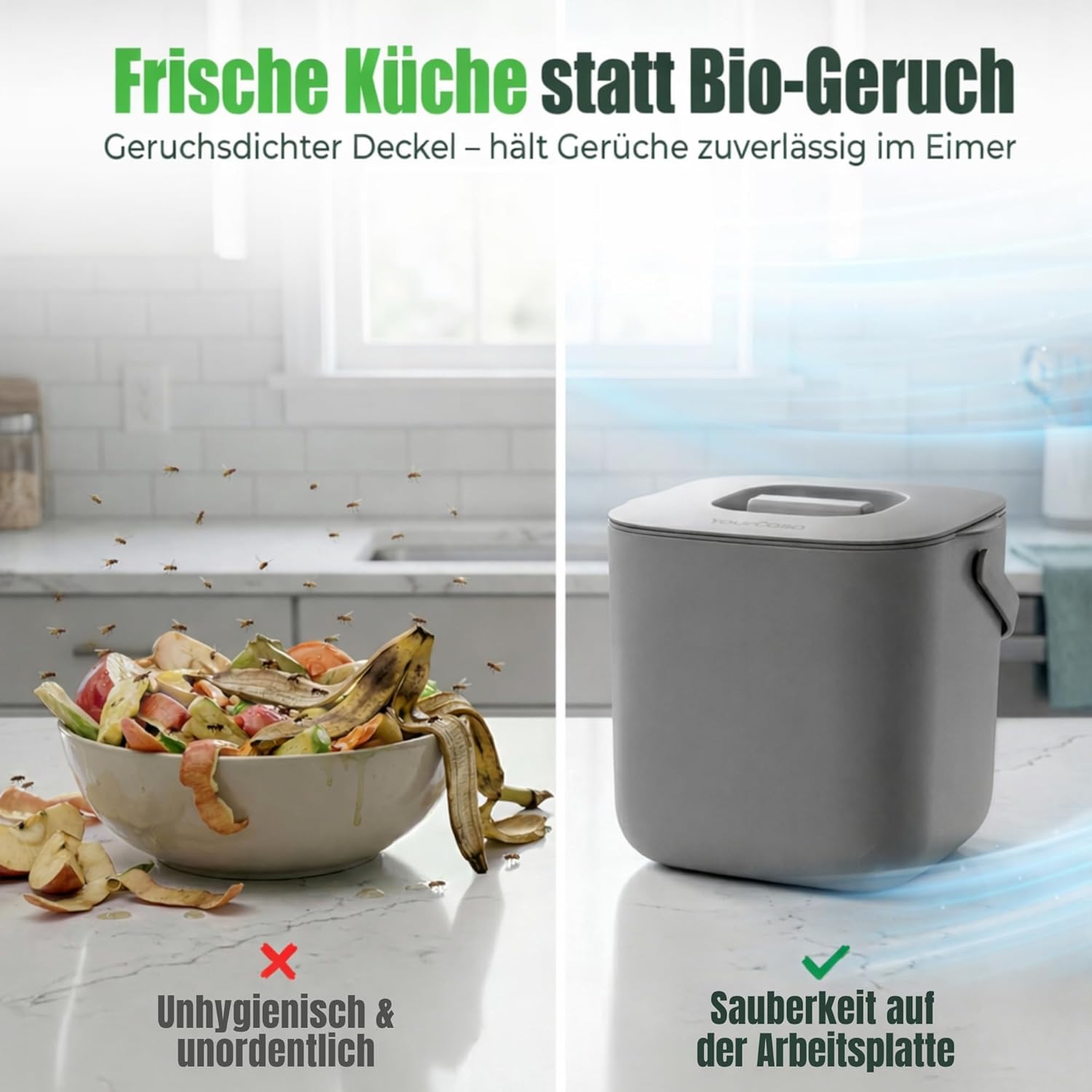 Komposteimer Kueche mit Deckel Biomuelleimer Geruchsdichter Behaelter