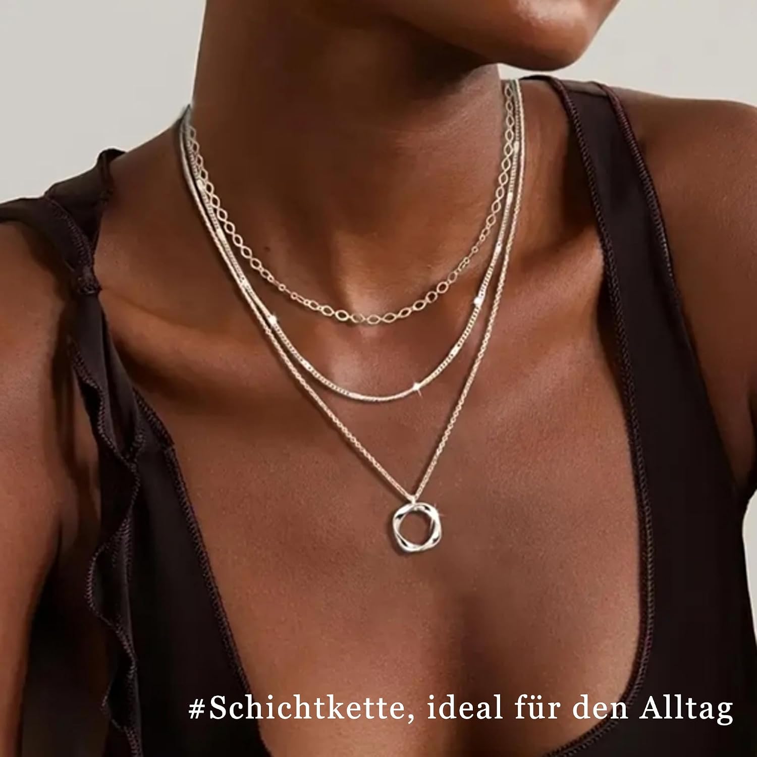 Layered Halsketten Set Damen 3 Stueck Silber 925 Gold beschichtet verstellbar