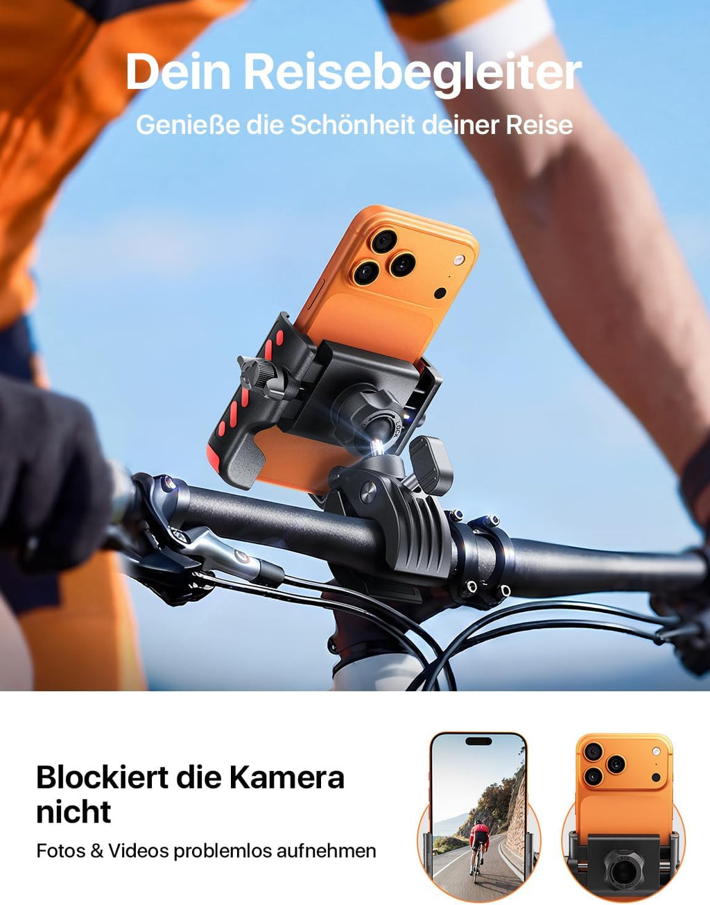 Handyhalterung Motorrad und Fahrrad Metallklemme 360° Lenkerhalter