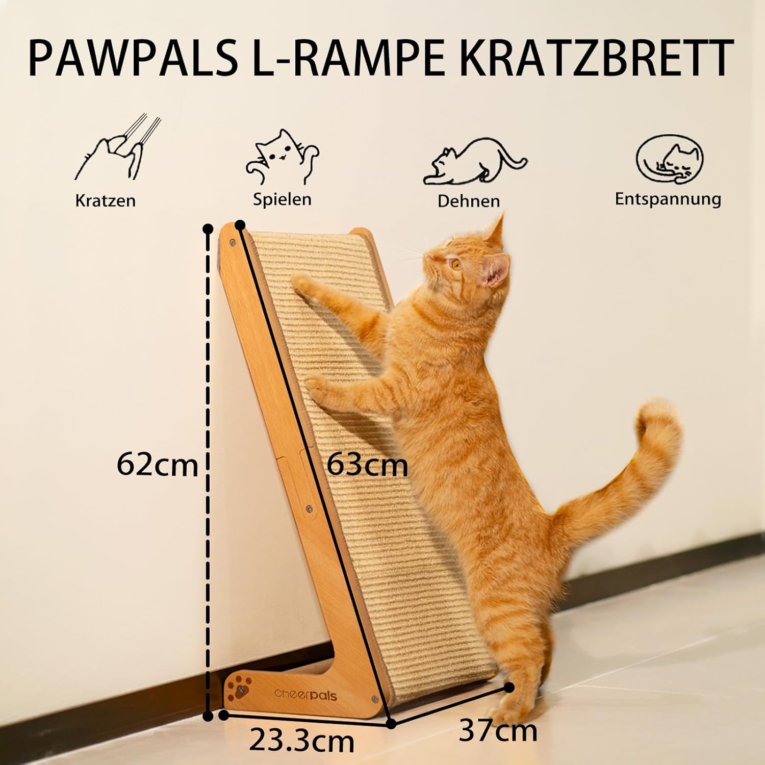 Cheerpals Sisal Kratzbrett L Form Kratzmöbel Holz 63cm Katze