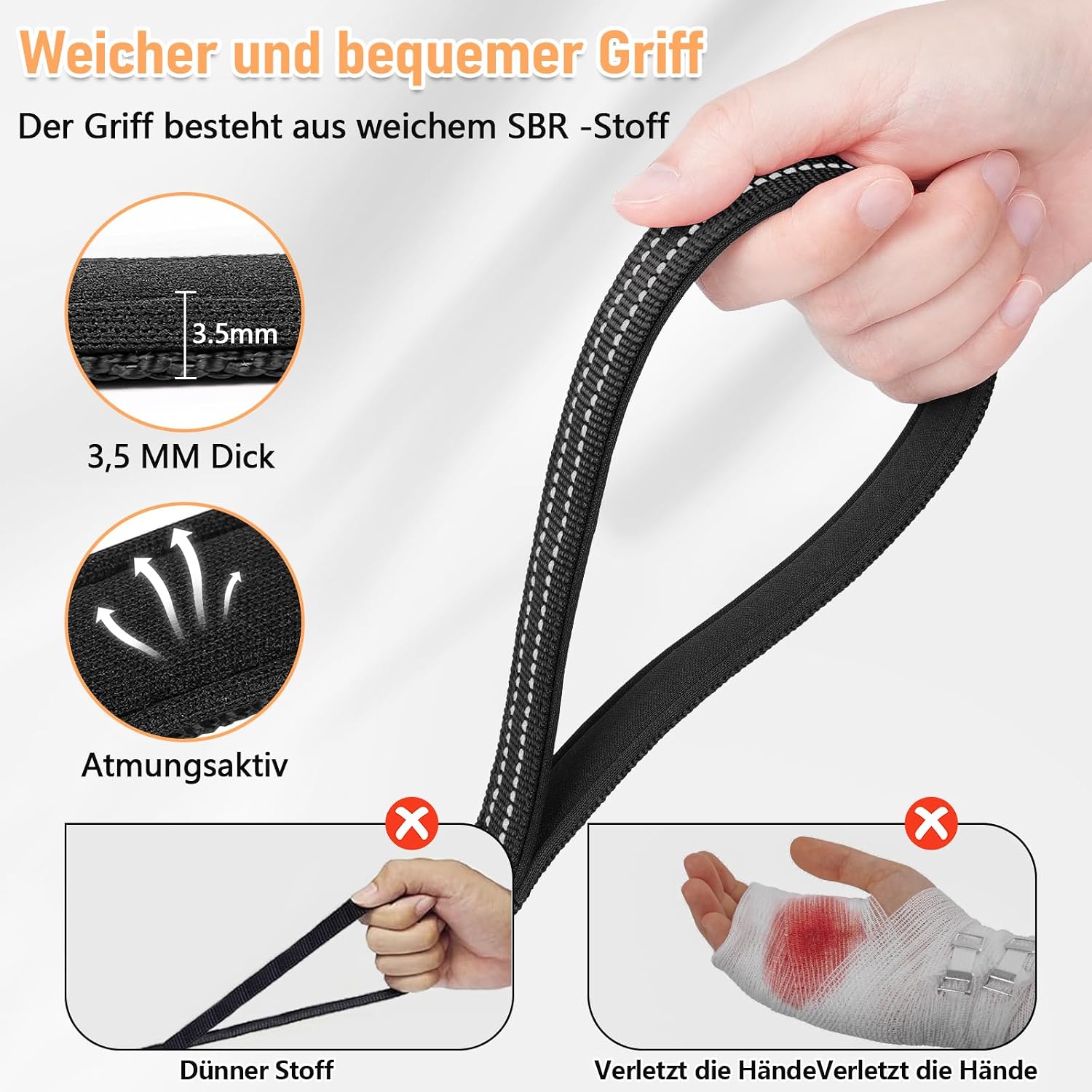 XBEN Schleppleine 3m-50m reflektierend mit Handschlaufe Metallhaken 3m-50m