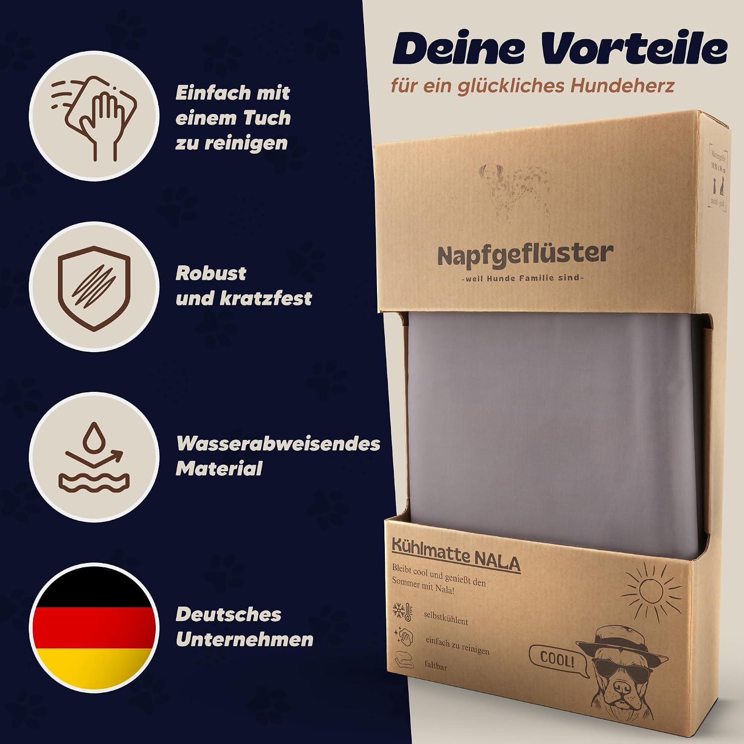 NALA Kuehlmatte fuer Hunde 65cm-81cm selbstkuehlend fuer Zuhause Auto Unterwegs