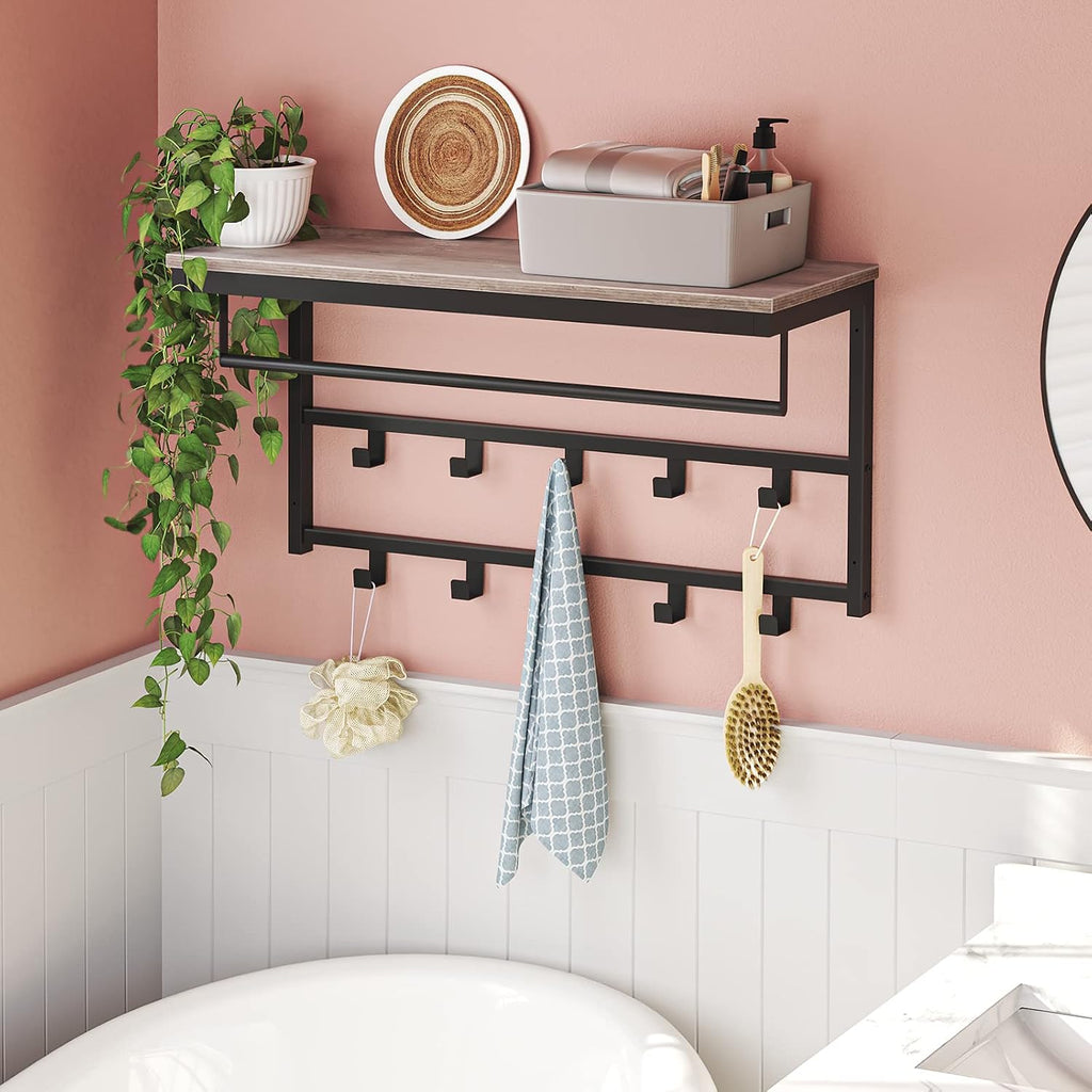Hoobro Wandgarderobe 42cm mit Ablage und 10 Haken Industriestil