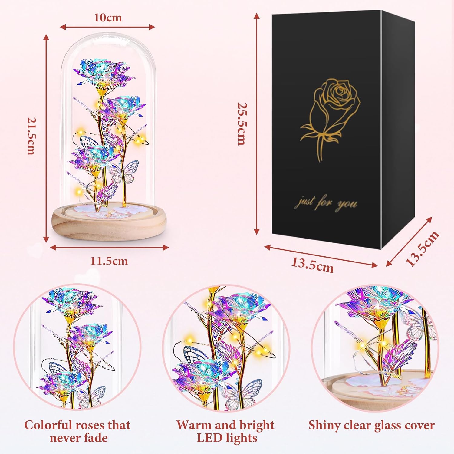 Ewige Rose im Glas Geschenk fuer Frau Freundin Hochzeitstag Dekoration