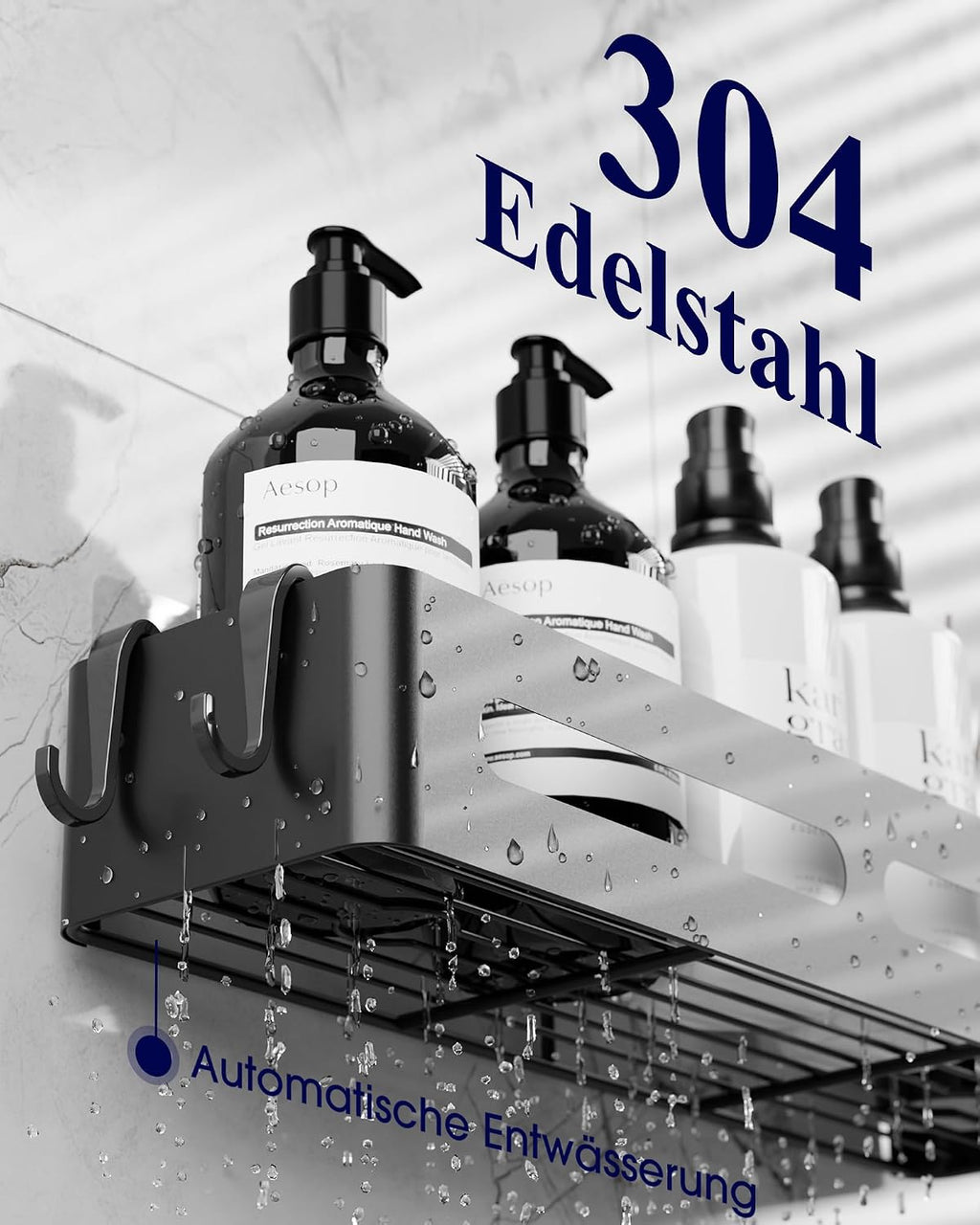 Duschregal ohne Bohren Wandregal Bad 2er Pack Schwarz Ablage