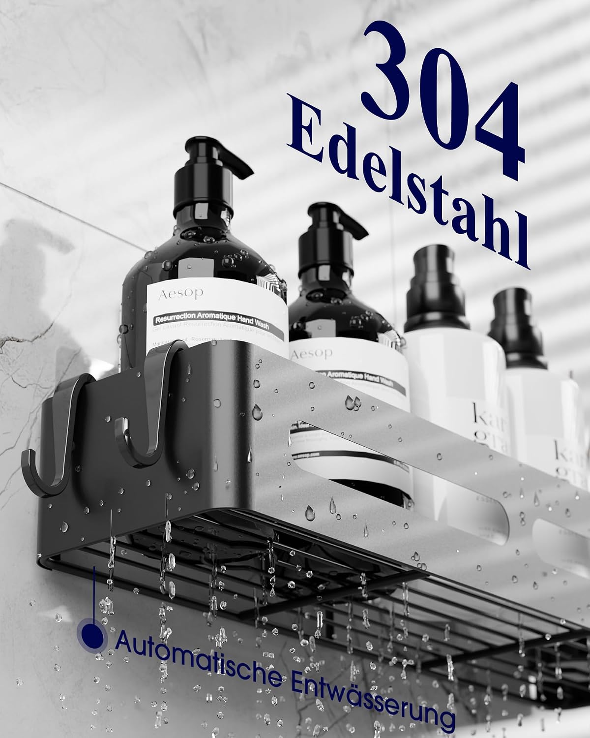 Duschregal ohne Bohren Wandregal Bad 2er Pack Schwarz Ablage