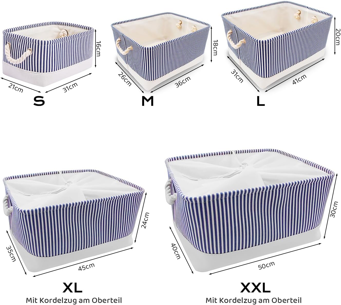 Aufbewahrungsbox Leinen mit Seilgriffen, waschbar, Grau, S-XXL