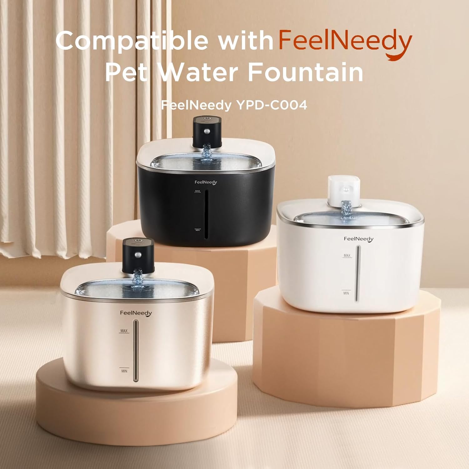 FEELNEEDY kabelloser Trinkbrunnen fuer Katze Edelstahl 4000mAh Sensor