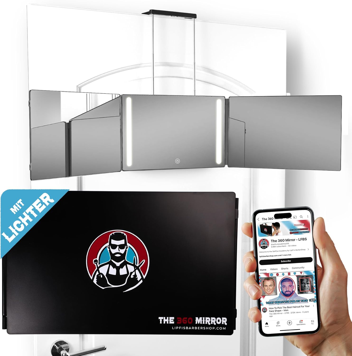 LIPFISBARBERSHOP 360° Selbsthaarschneide Spiegel 3-fach verstellbar Maenner
