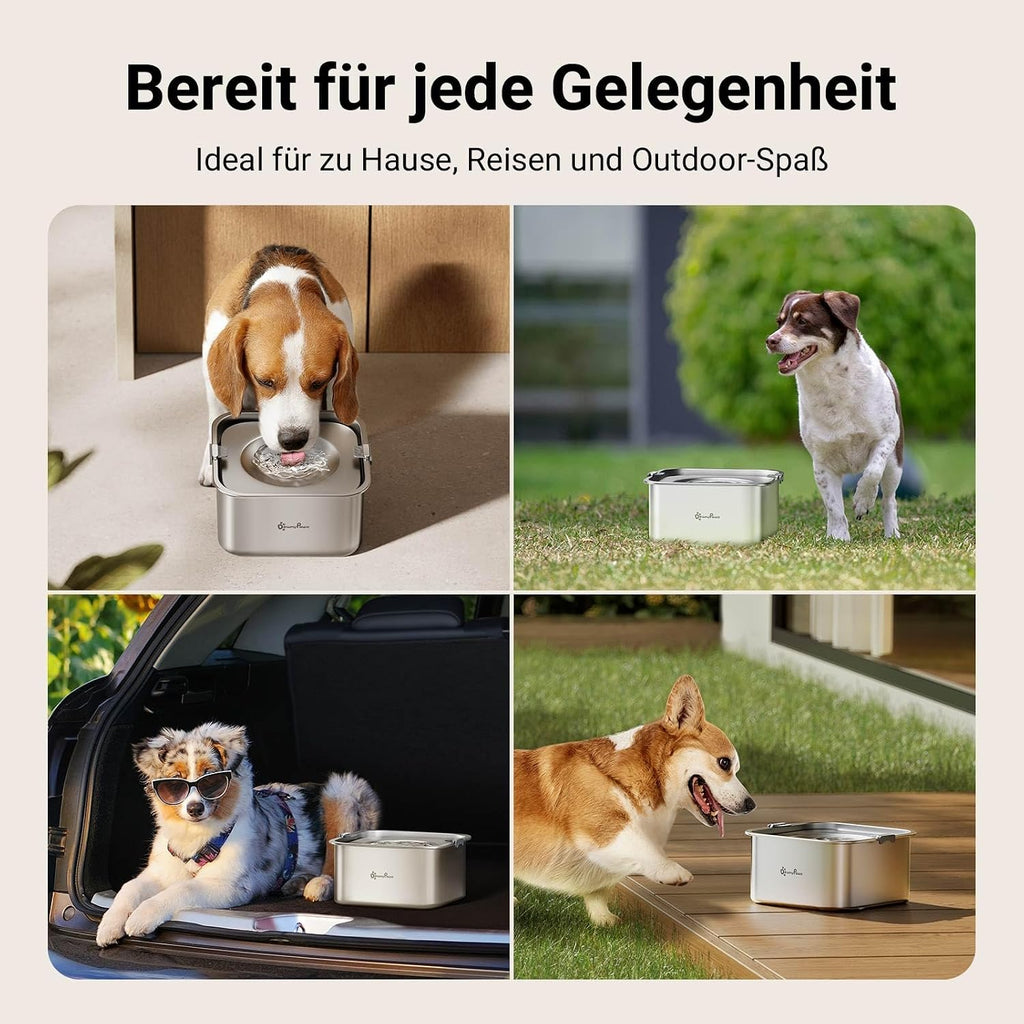 DownyPaws Hundewassernapf aus 304 Edelstahl, tropffrei, fuer drinnen und drauss