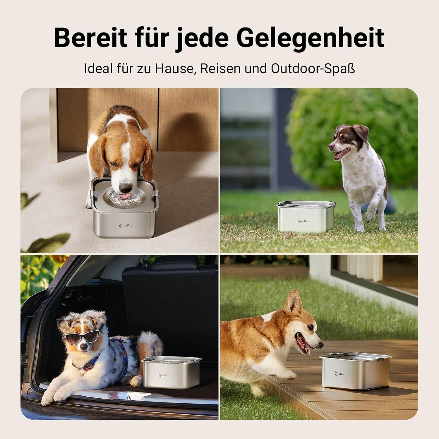 DownyPaws Hundewassernapf aus 304 Edelstahl, tropffrei, fuer drinnen und drauss