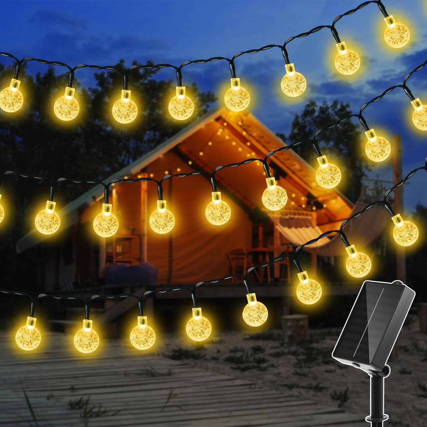 Ollny Solar Lichterkette Aussen 5 m 30 LED IP65 warmweiss 8 Modi fuer Garten