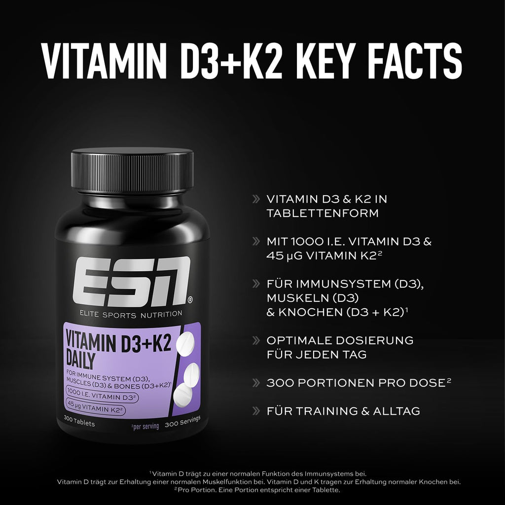 ESN Vitamin D3 K2 Tabletten 300 St. hochdosiert fuer Immunsystem Knochen
