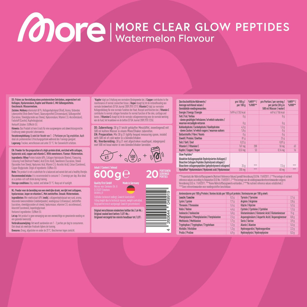 MORE Clear Glow Peptides Wassermelone unterstuetzt Muskeln Haut Gelenke Seh