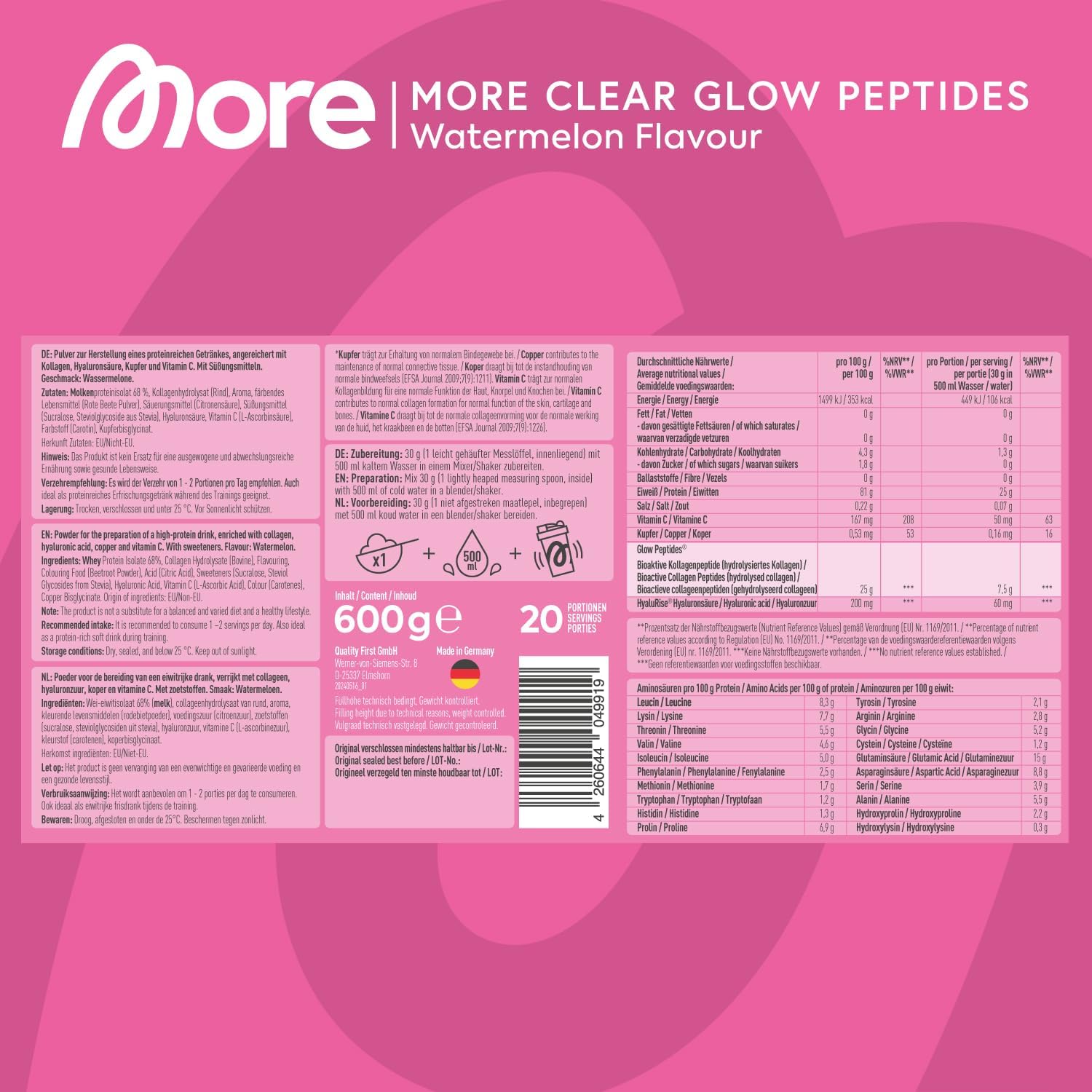 MORE Clear Glow Peptides Wassermelone unterstuetzt Muskeln Haut Gelenke Seh