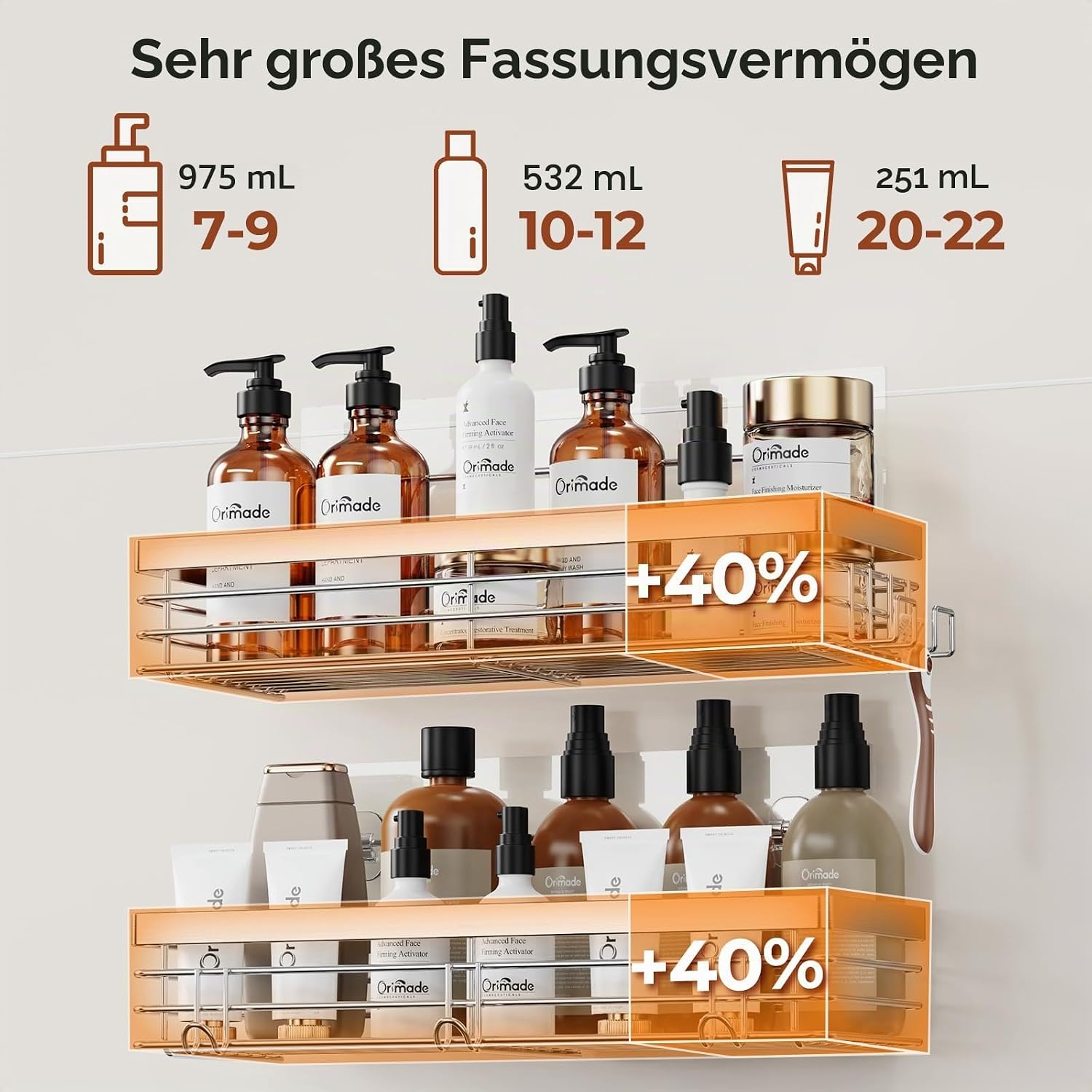 Orimade Duschregal Edelstahl zum Kleben Ohne Bohren 2er Set