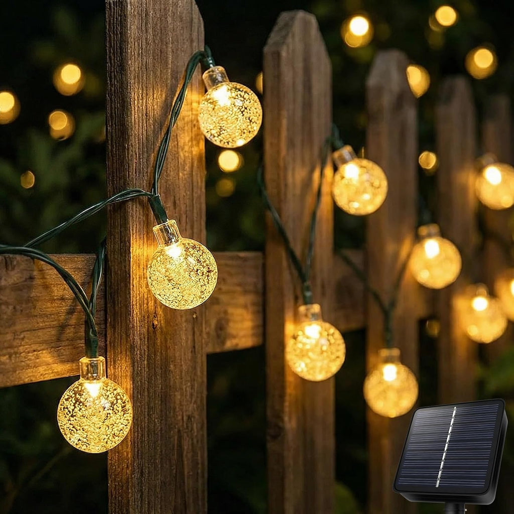 AGOTD Solar Lichterkette aussen 40 LED Kristallkugeln IP65 8 Modi Warmweiss
