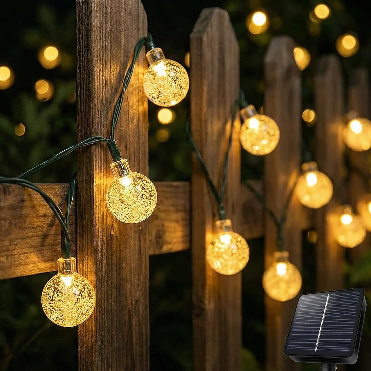 AGOTD Solar Lichterkette aussen 40 LED Kristallkugeln IP65 8 Modi Warmweiss