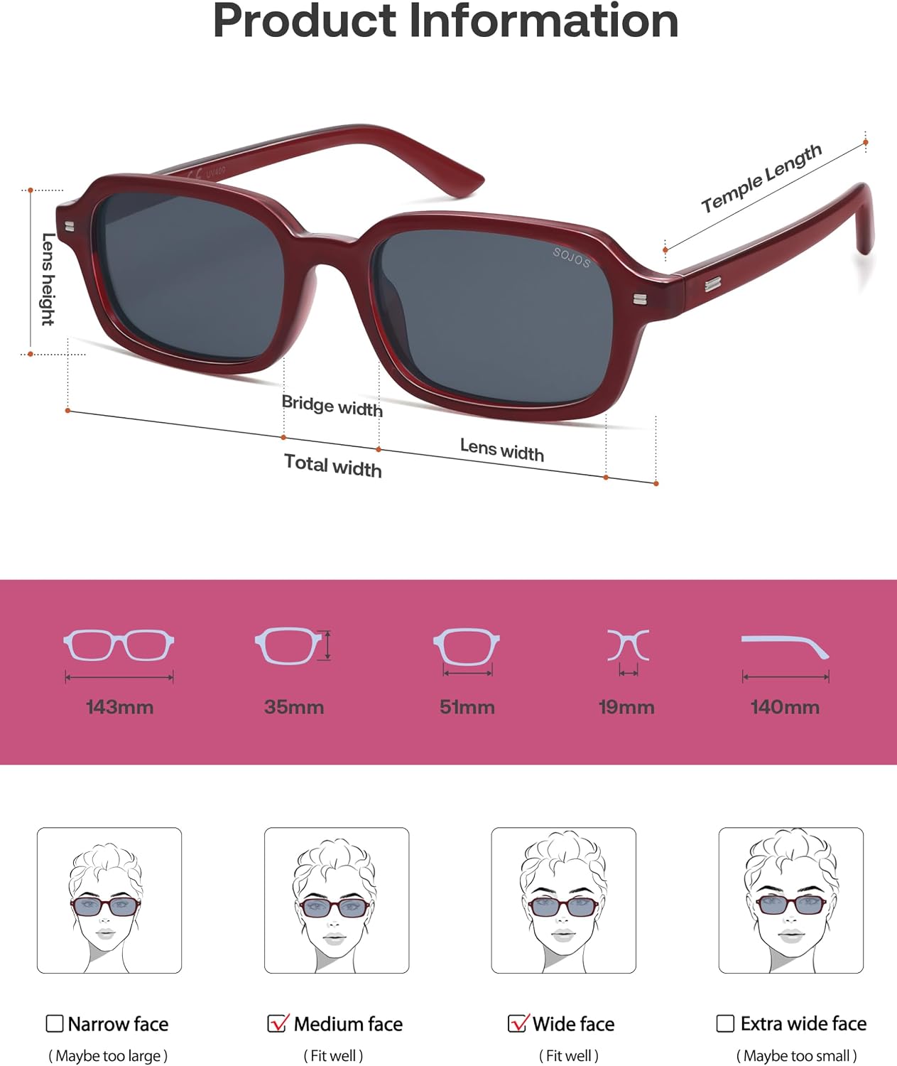 SOJOS Polarisierte Retro Sonnenbrille Damen Herren rechteckig UV400 SJ2610