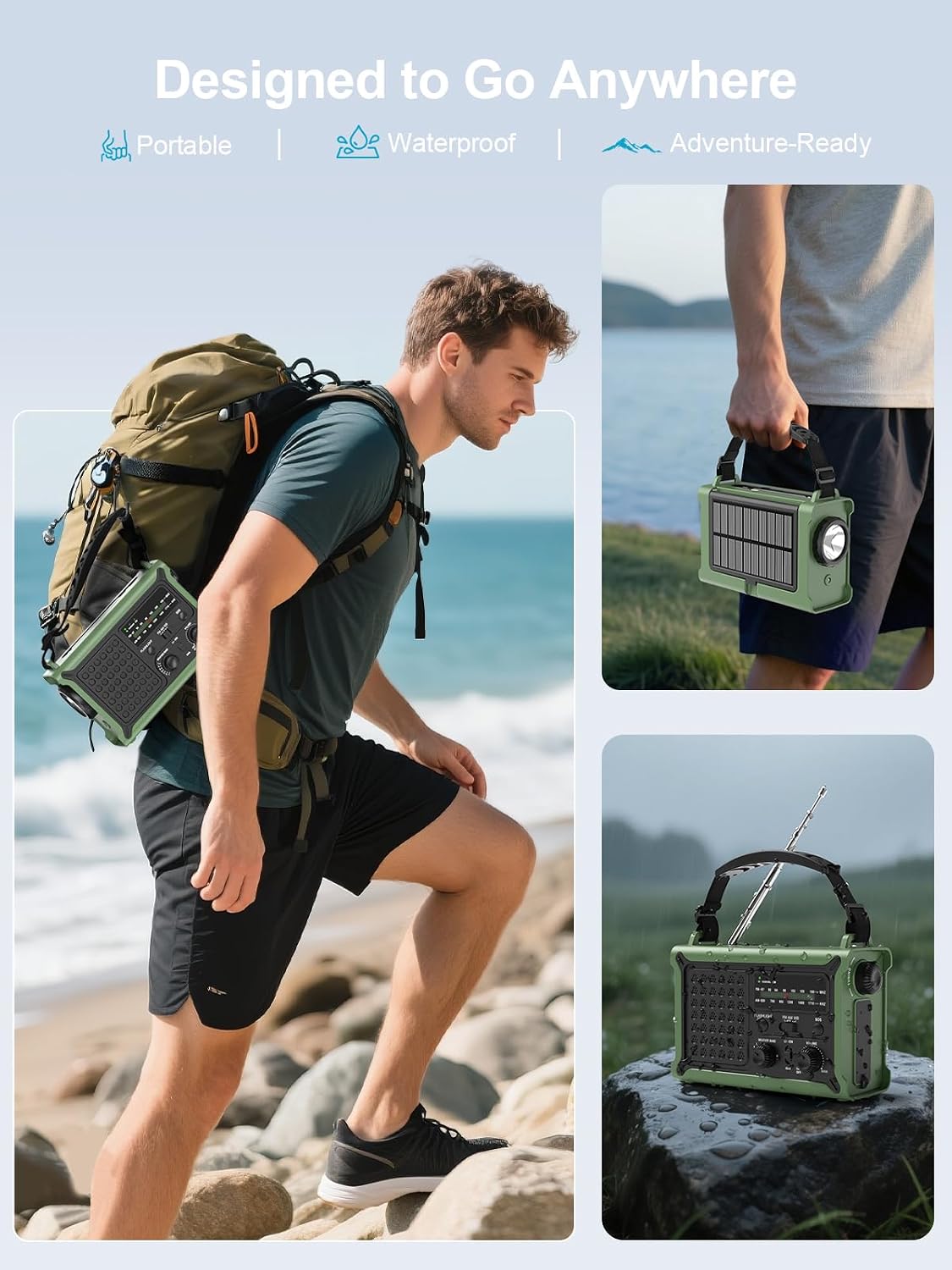 ROCAM Notfallradio 12000mAh mit Solarpanel, Kurbel, AM/FM, USB, SOS-Licht