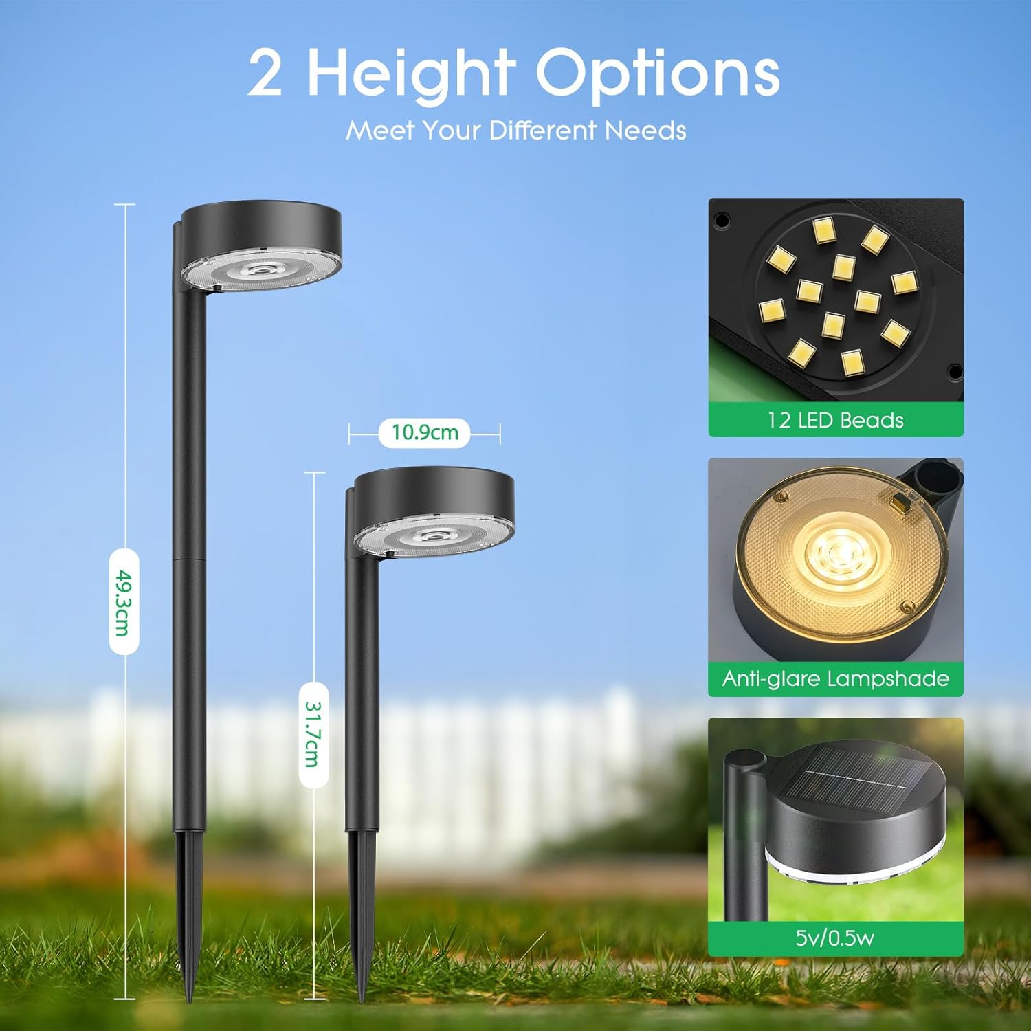BUCASA Solarleuchten aussen 8er Set, 12 LED, wasserdicht, Weg Garten Terrasse