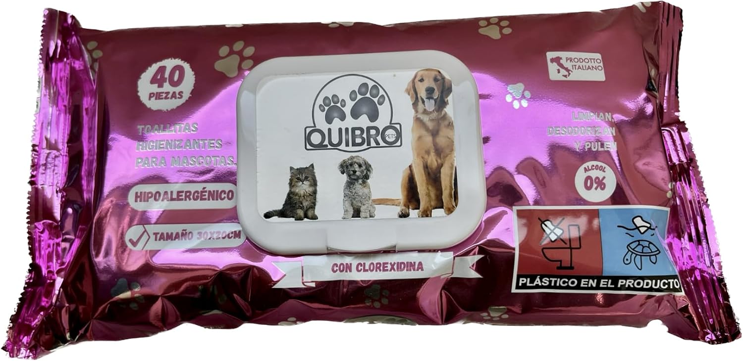Quibropets Pfotenreinigungstuecher mit Chlorhexidin 40 Stueck fuer Hunde und Katzen
