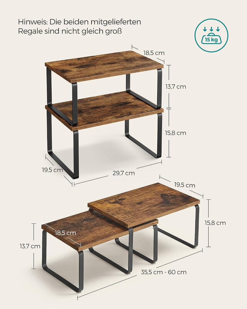 Gewuerzregal 4er Set stapelbar Kuechen Organizer Metallrahmen