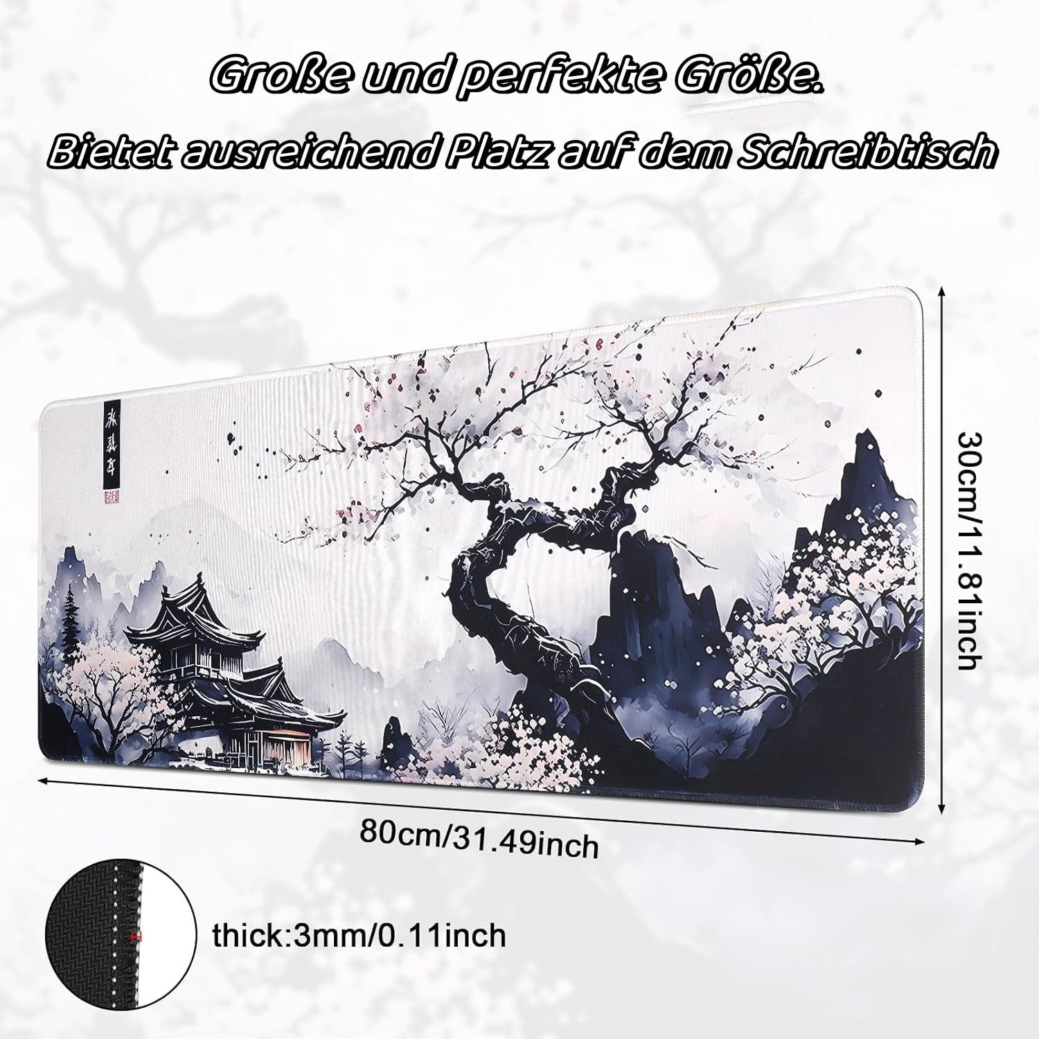 Gaming Mauspad Kirschbluete Weiss gross rutschfest Schreibtisch Matte