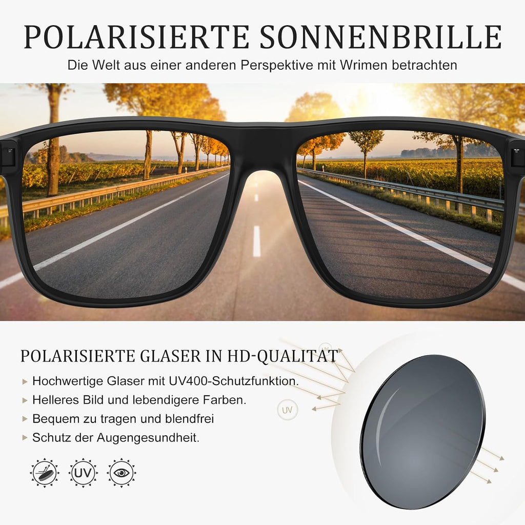 Polarisiert Herren Sonnenbrille UV400 UV-Schutz Retro rechteckig ultraleicht