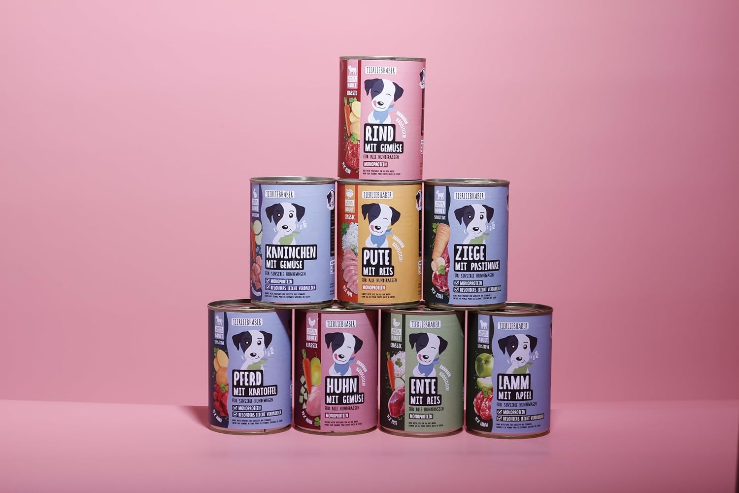 TIERLIEBHABER Hundenassfutter Dose 91% Fleischanteil 8 Sorten Packung