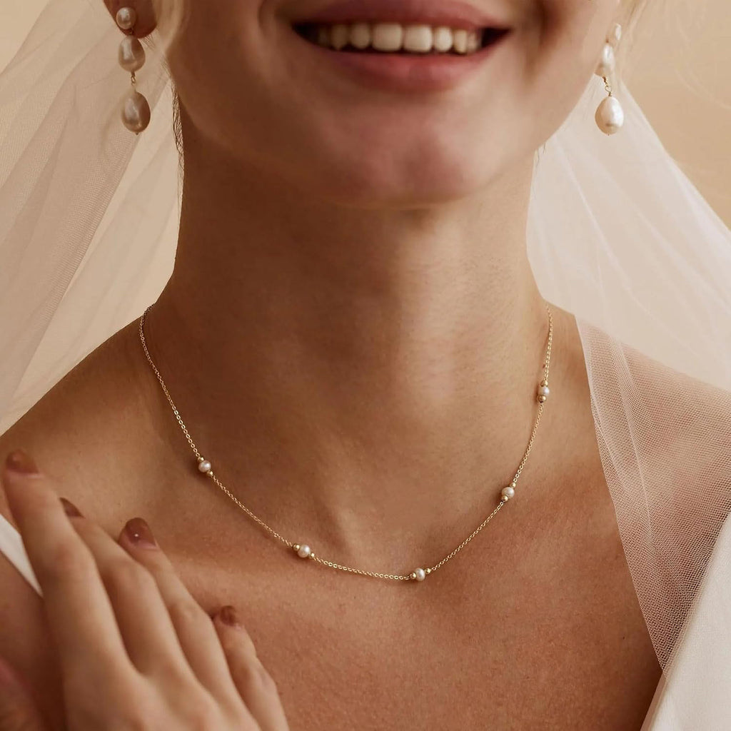 925 Silber Halskette Damen vergoldet 14K Kleeblatt Herz Perlen Zirkonia