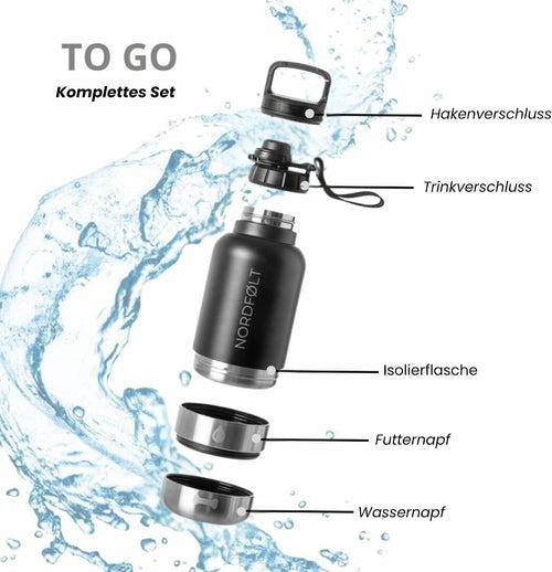 4-in-1 Hundetrinkflasche 950 ml Edelstahl Isoliert mit Napf BPA-frei