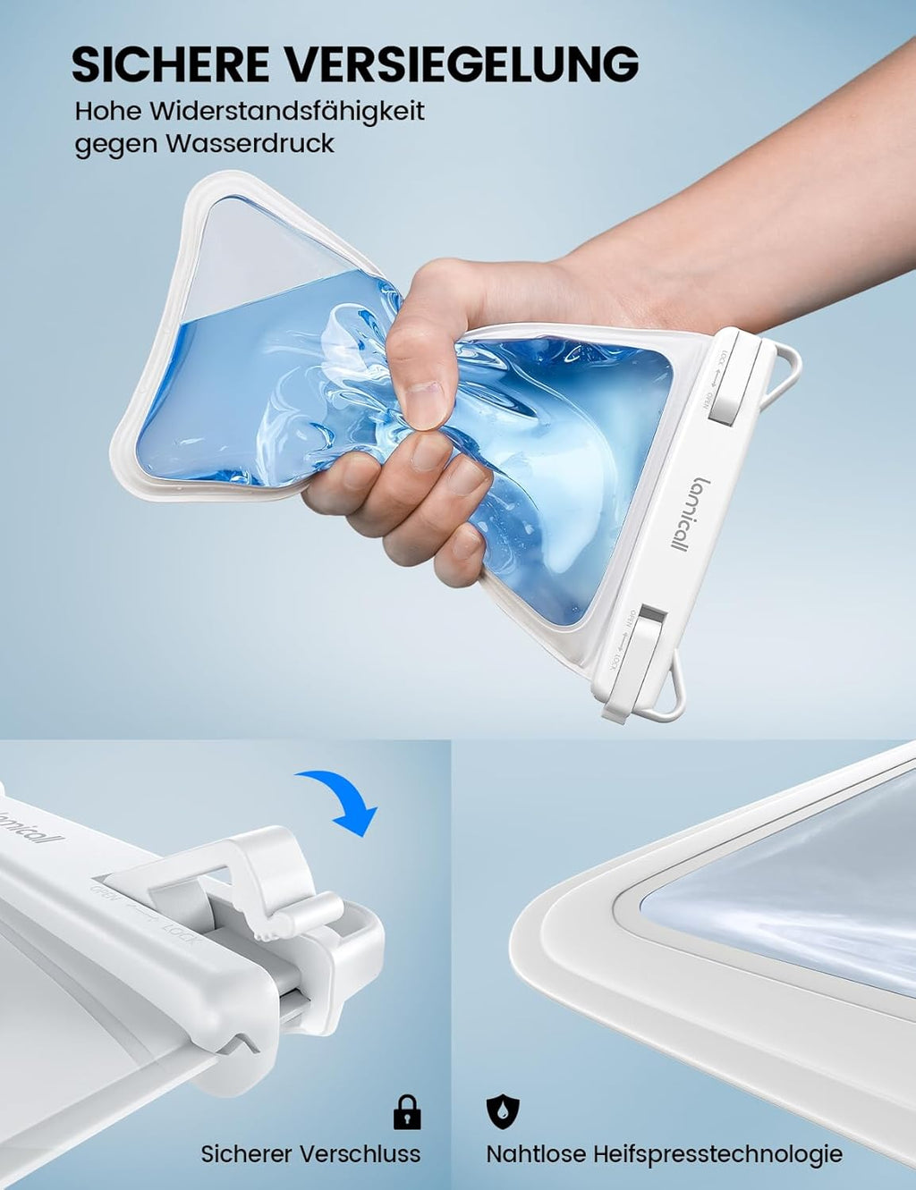 Lamicall IPX8 wasserdichte Handytasche mit doppelter Tasche bis 7,5