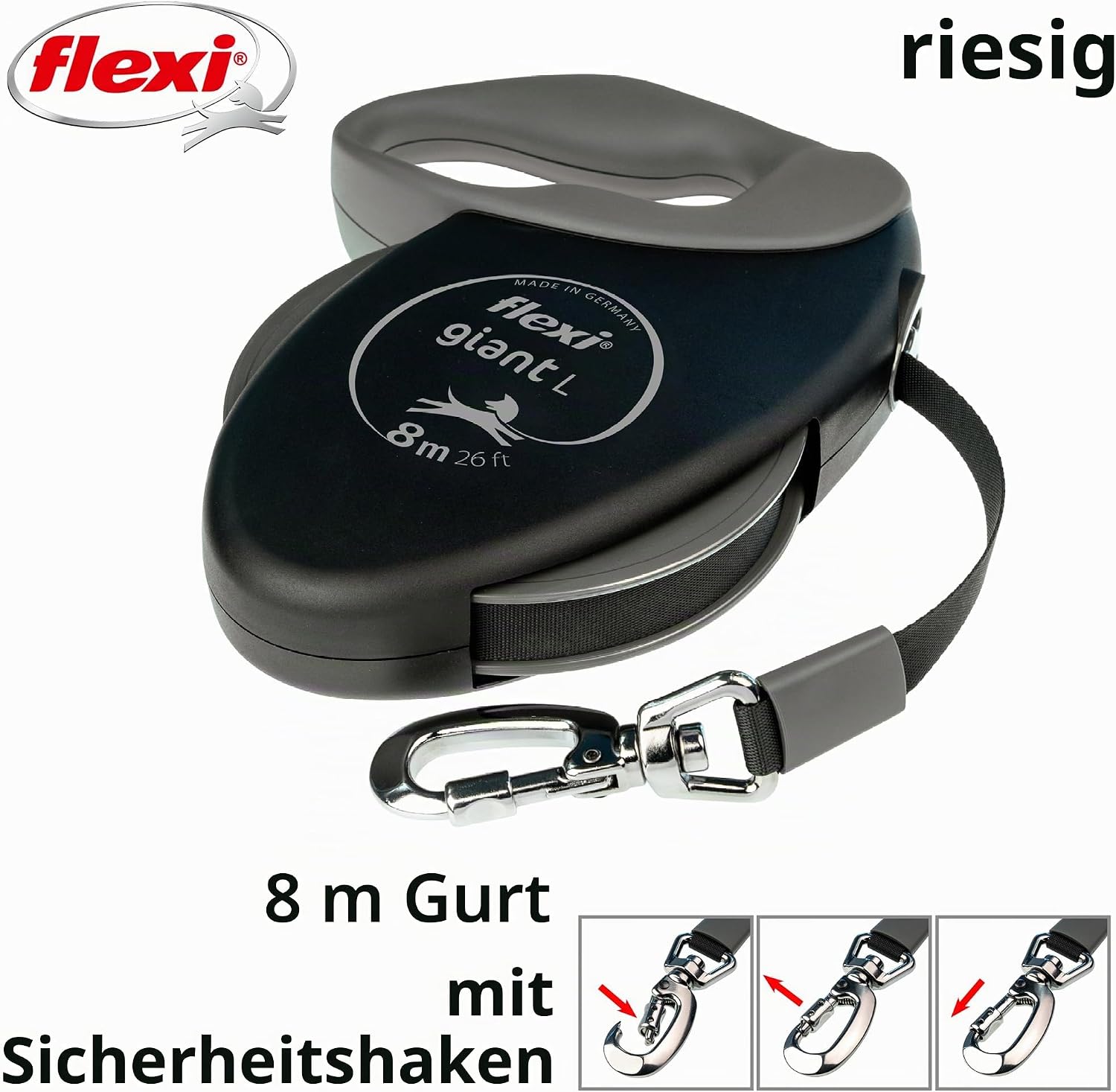 Flexi Giant Plus Leine 8 m L bis 50 kg neonfarbenes Band ergonomische Bremse