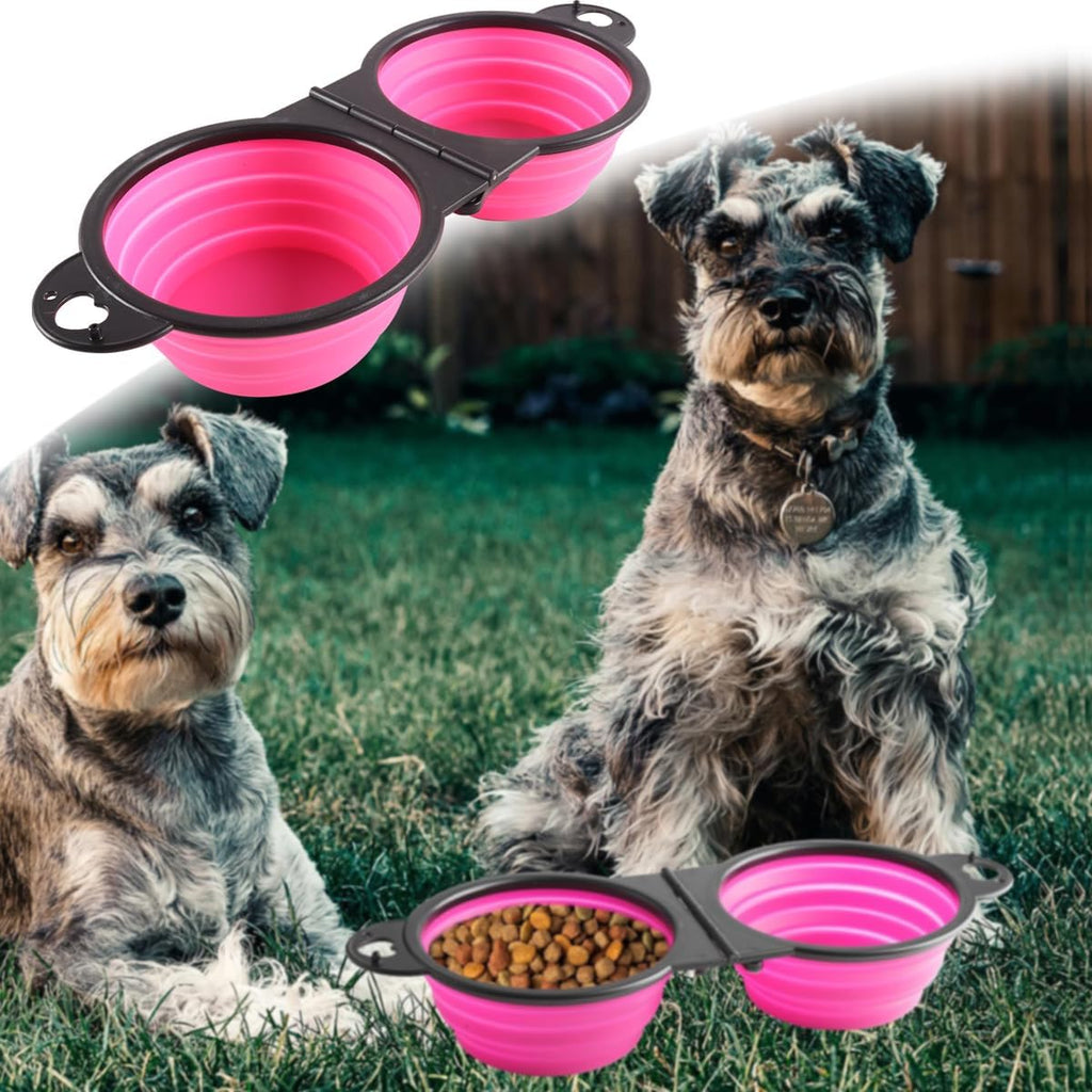 Faltbarer Hundenapf mit Karabiner 2in1 Trinknapf und Futternapf Rosa
