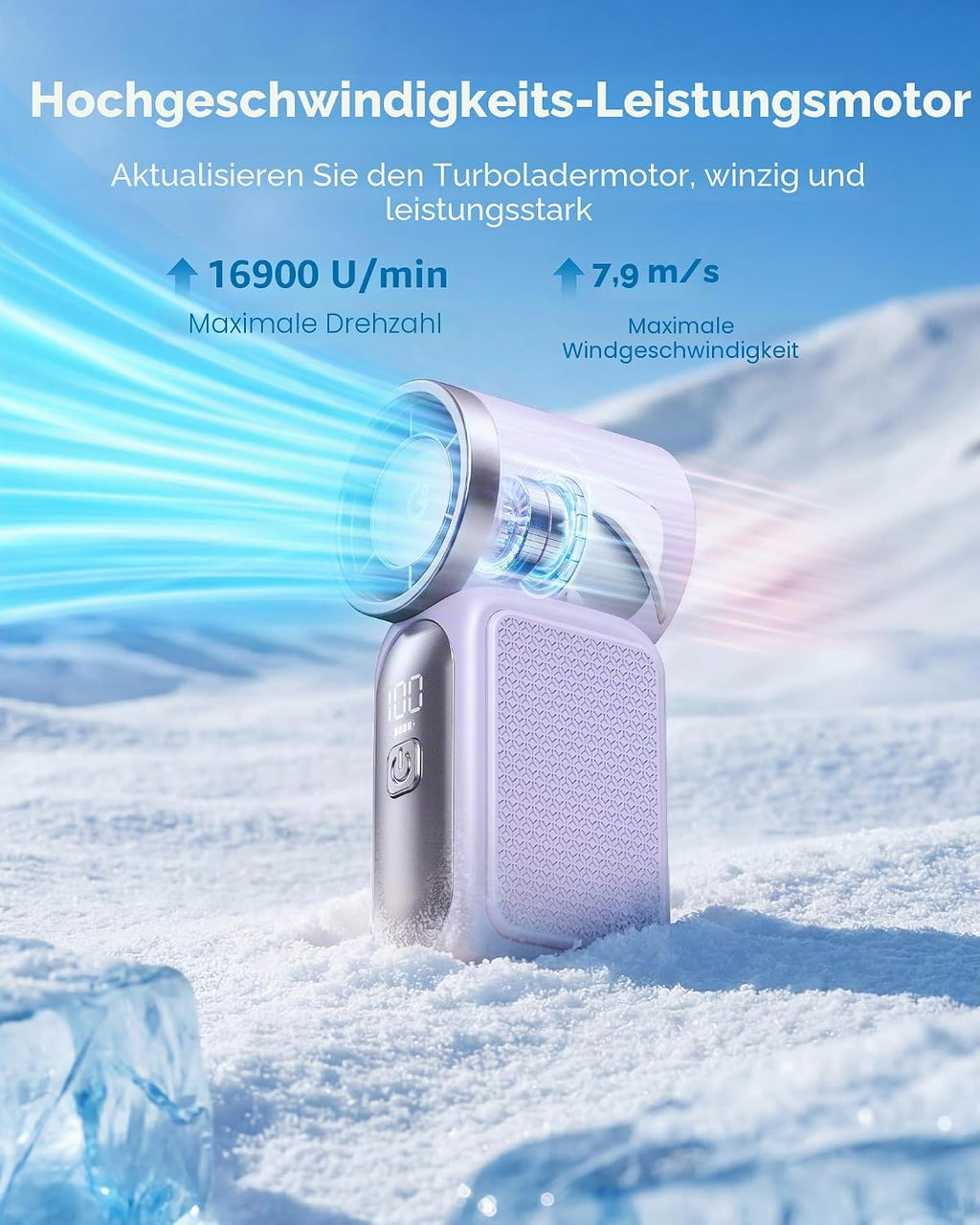 Gaiatop Mini-Handventilator USB wiederaufladbar 6 Stufen LED-Display 16900 U/min