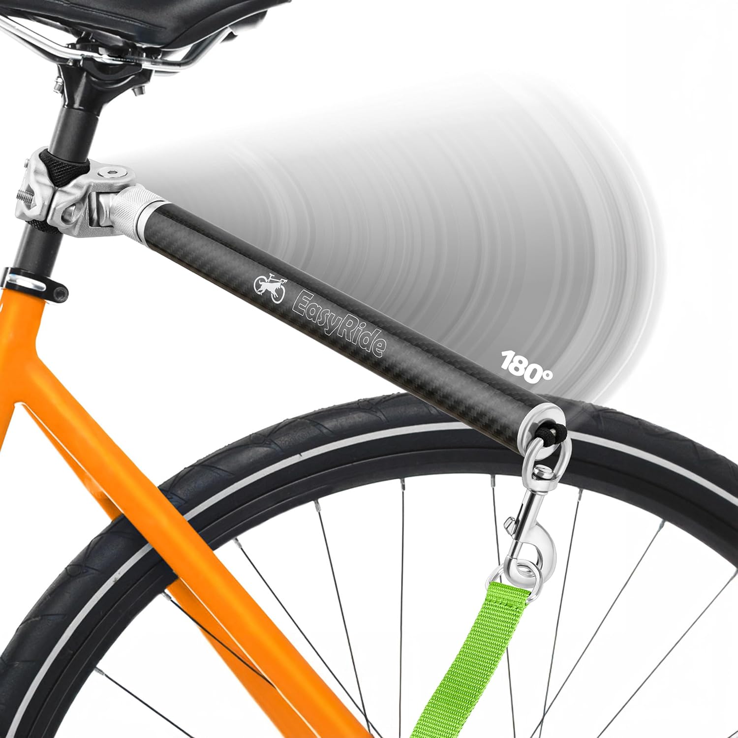 Hunde Fahrrad-Leine mit 180° Drehgelenk und Stossdaempfer, Schwarz