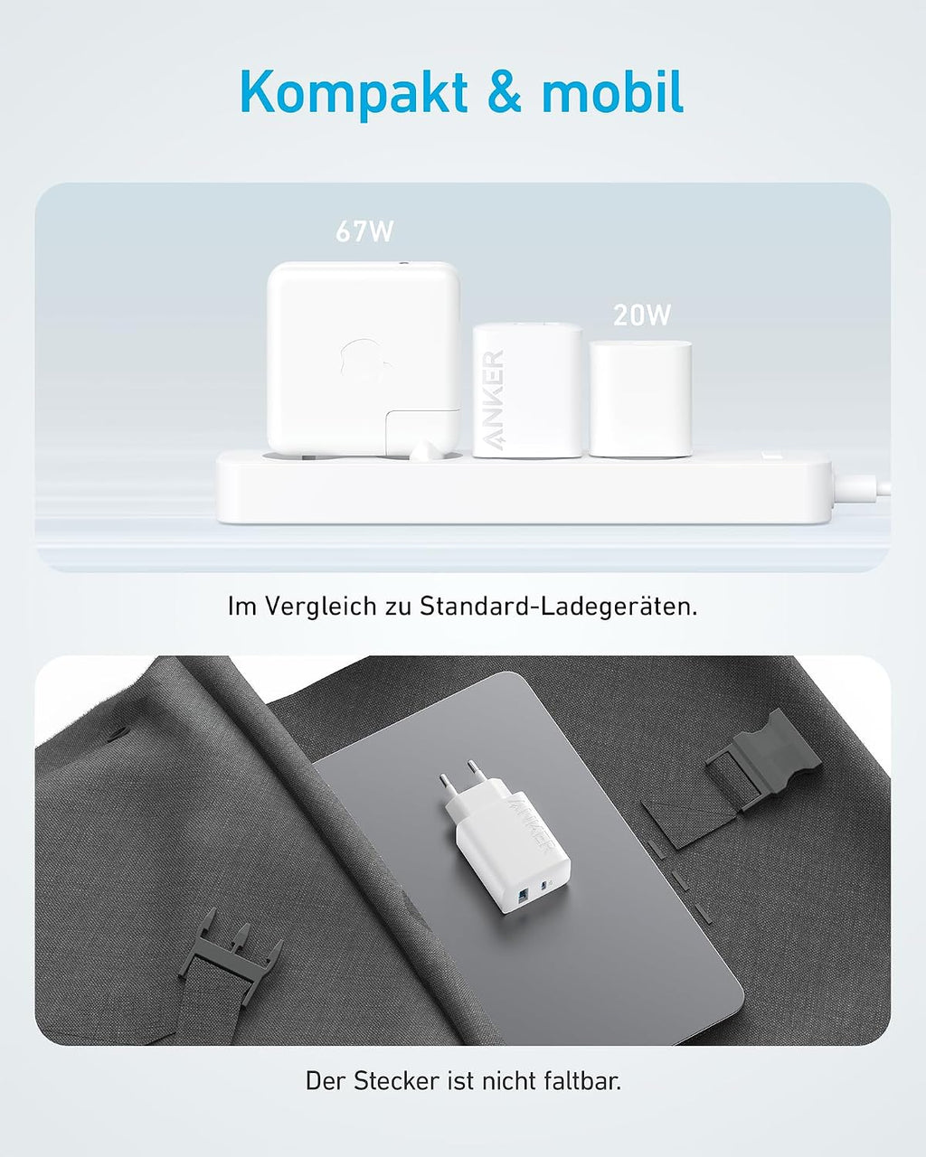 Anker Ladegeraet 20W USB‑C mit 1,5 m Kabel Schnelllade Netzteil