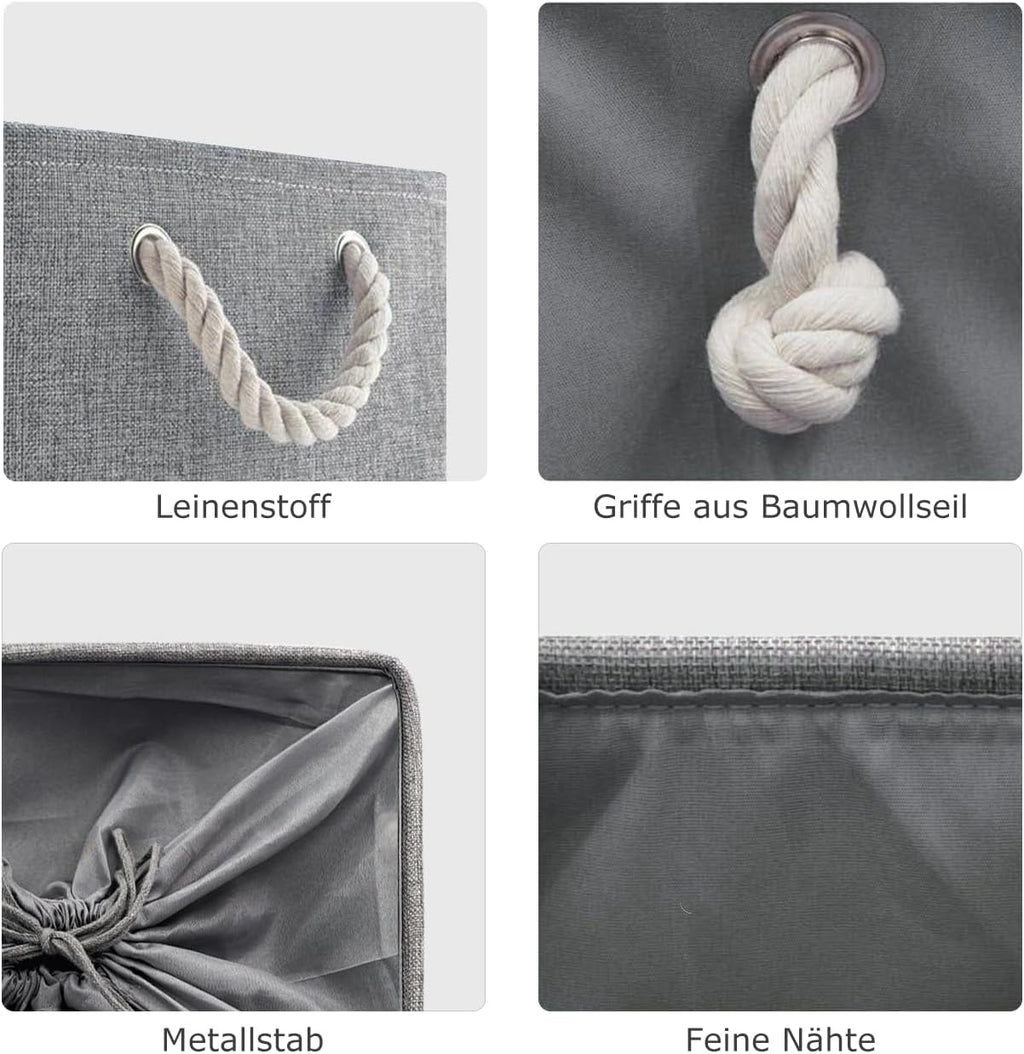 Aufbewahrungsbox Leinen mit Seilgriffen, waschbar, Grau, S-XXL