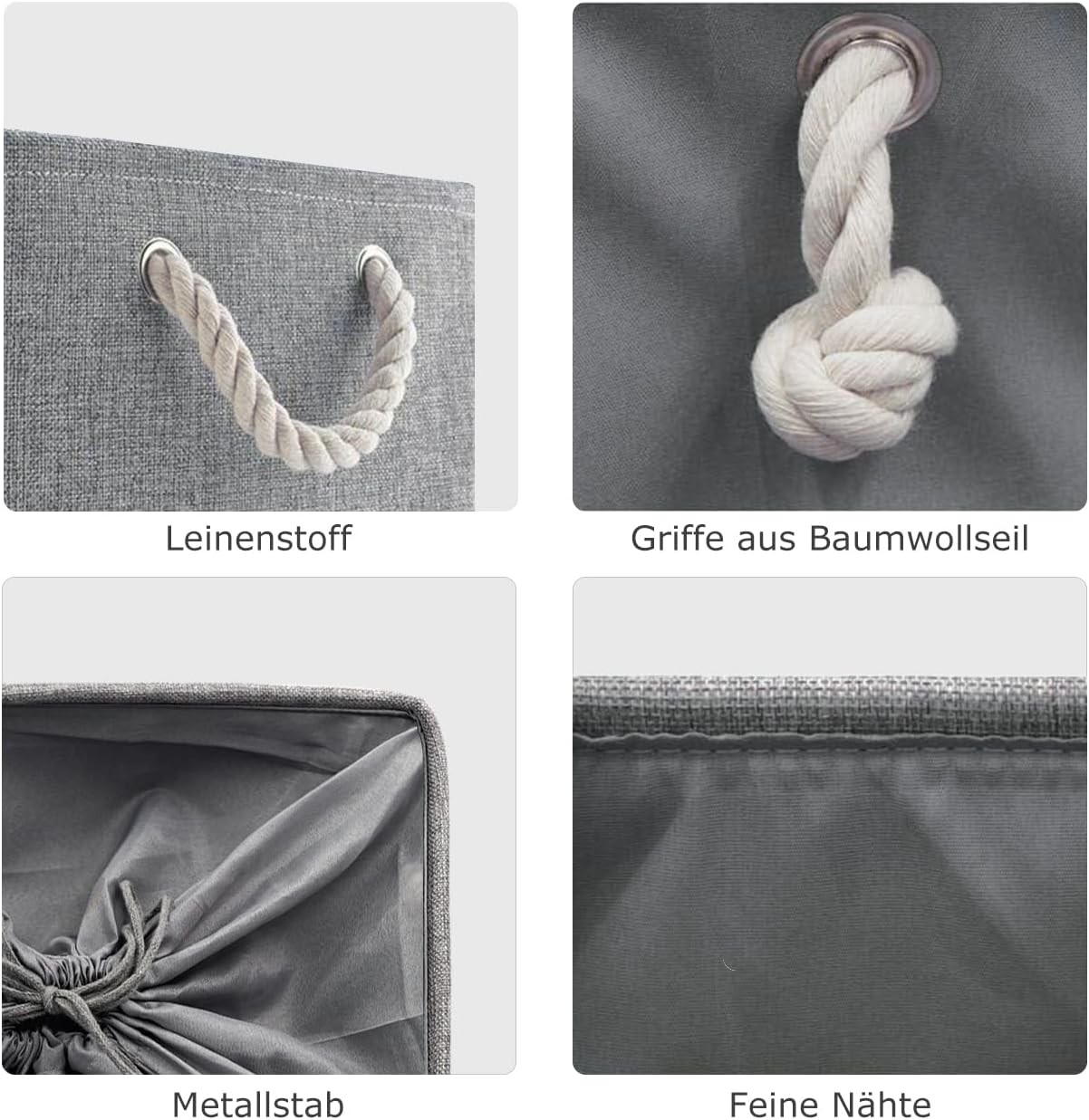 Aufbewahrungsbox Leinen mit Seilgriffen, waschbar, Grau, S-XXL