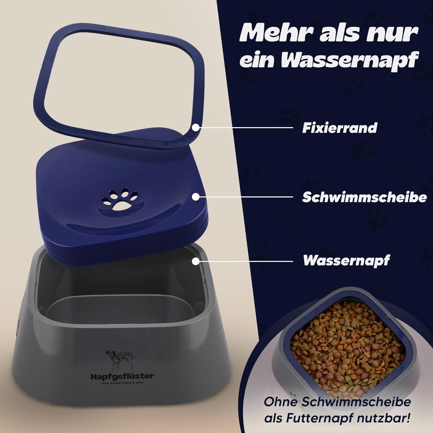 Bella auslaufsicherer Wassernapf 1 L fuer Hunde Katzen Anti-Schlabber rutschfest
