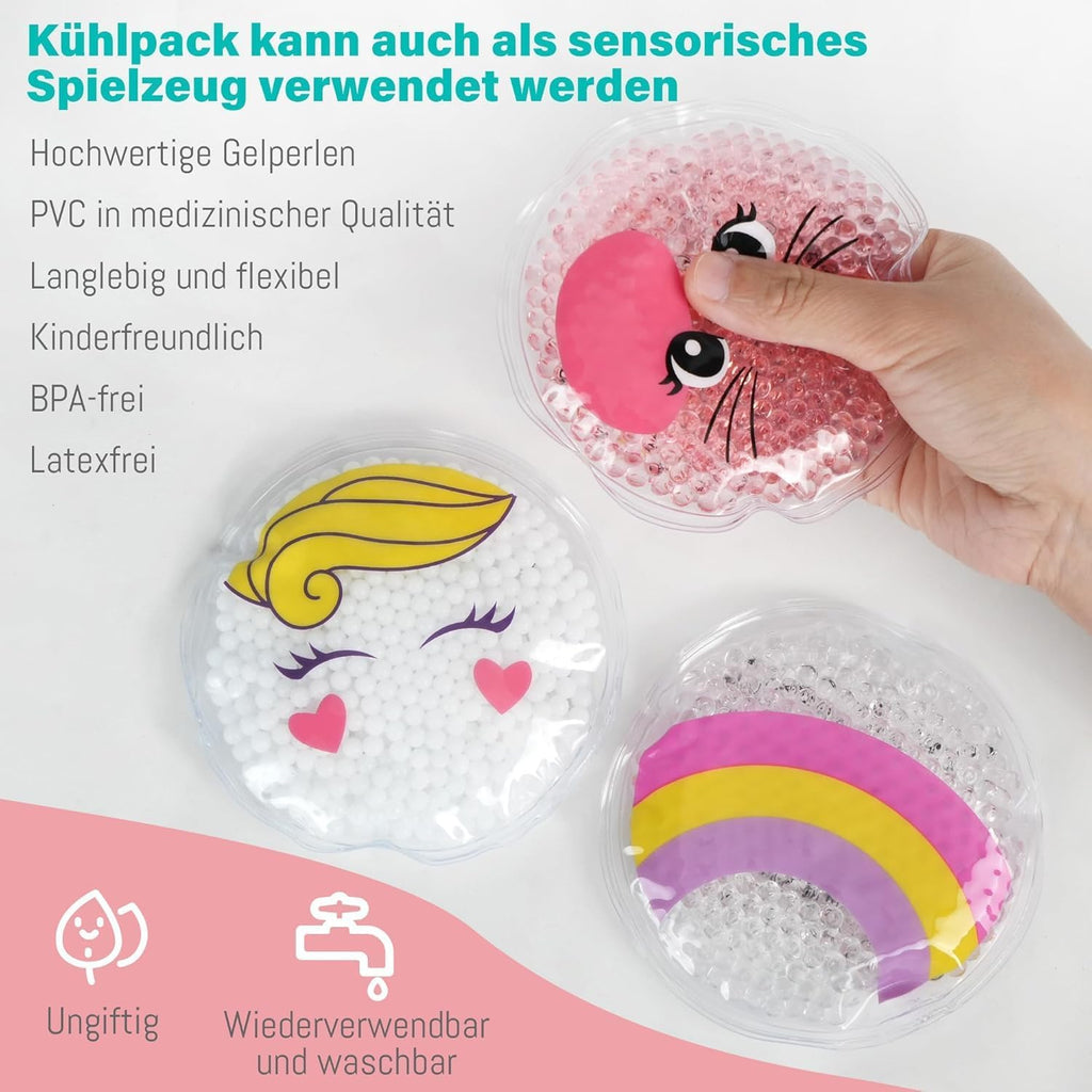 LotFancy Gel Kuehlakkus fuer Kinder 3er Set mit Stoffhuelle Kalt/Warm