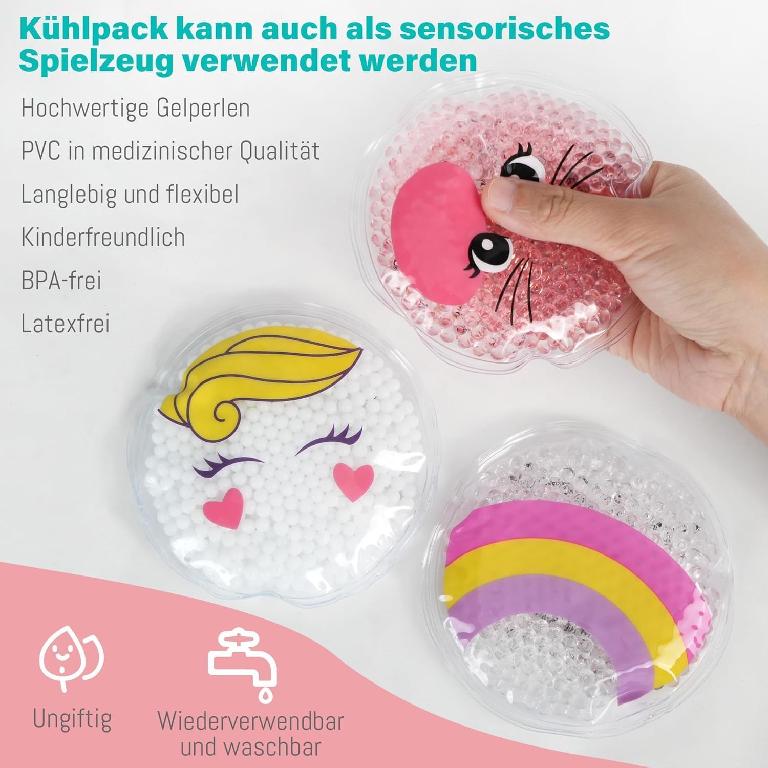 LotFancy Gel Kuehlakkus fuer Kinder 3er Set mit Stoffhuelle Kalt/Warm