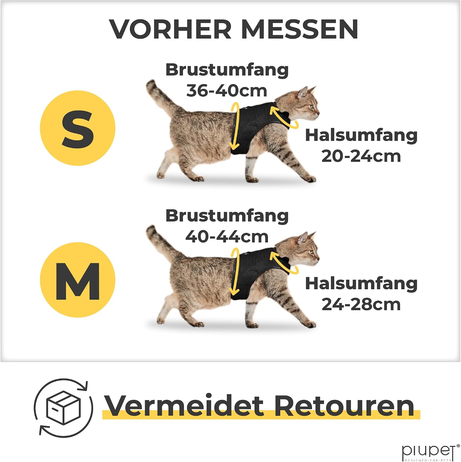 PiuPet Katzengeschirr M mit 1,2 m Leine, Anti-Ausbruch Halsband für Kätzchen