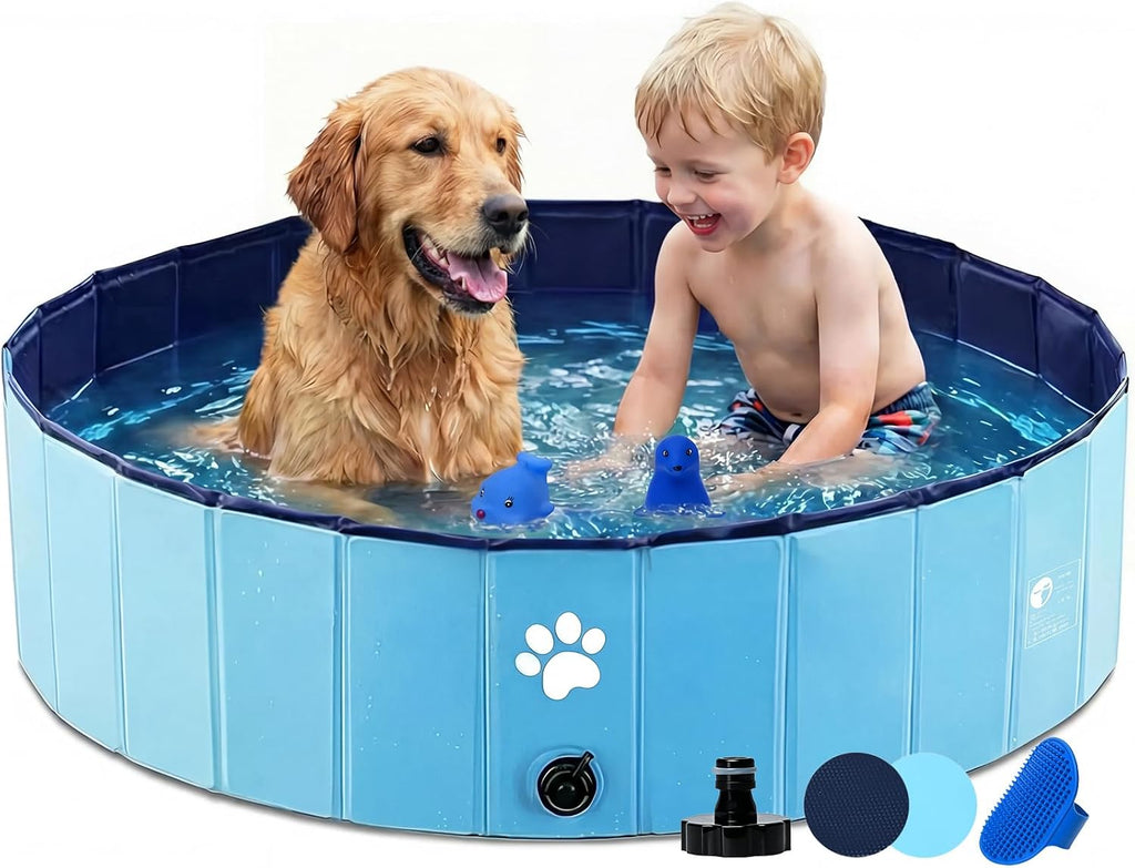 Hundepool faltbar 100x30 cm PVC mit Ablaufloch rutschfest blau fuer Hunde