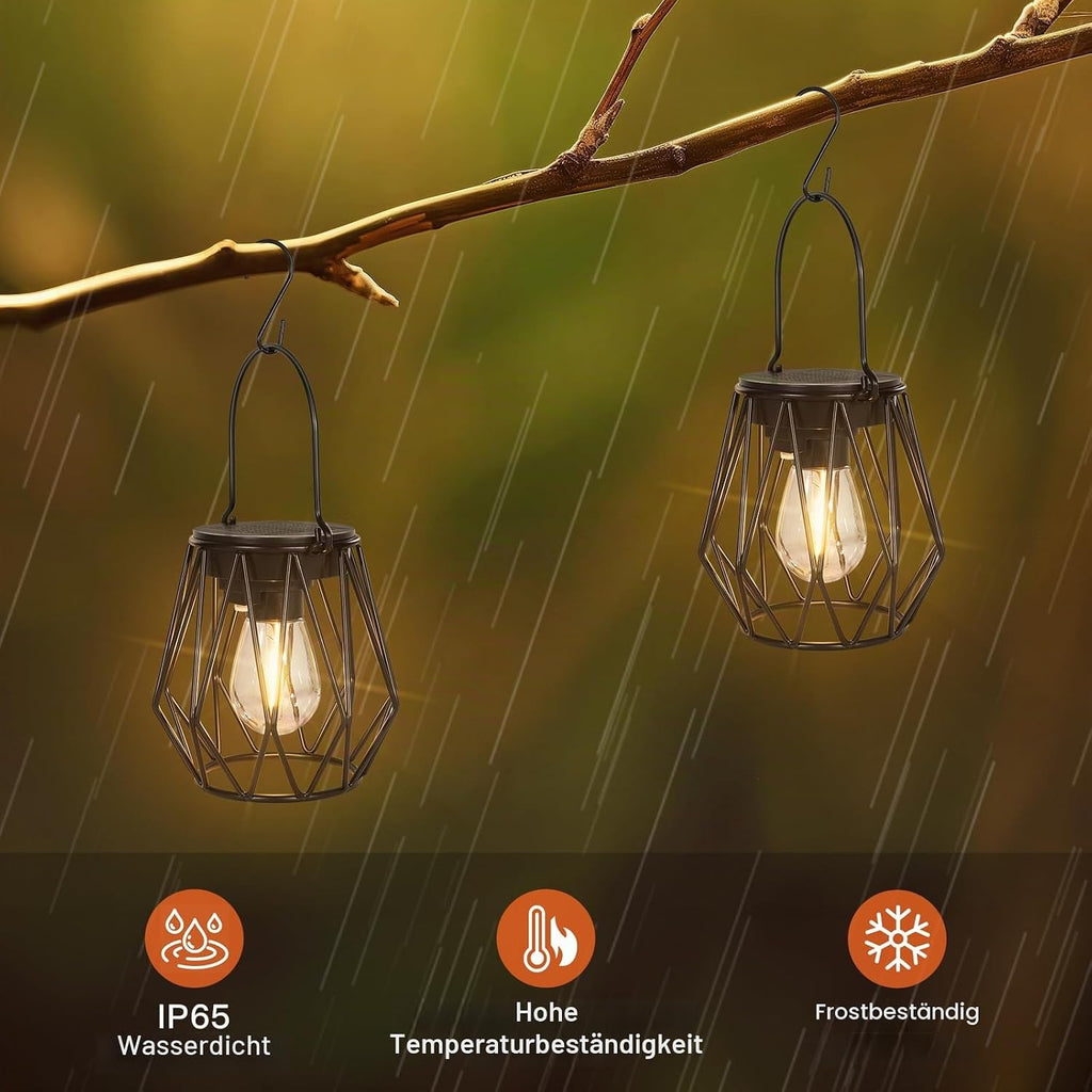 Ketom Solarlampe aussen 2er Set haengend/stehend Metall IP65 Diamant Schwarz
