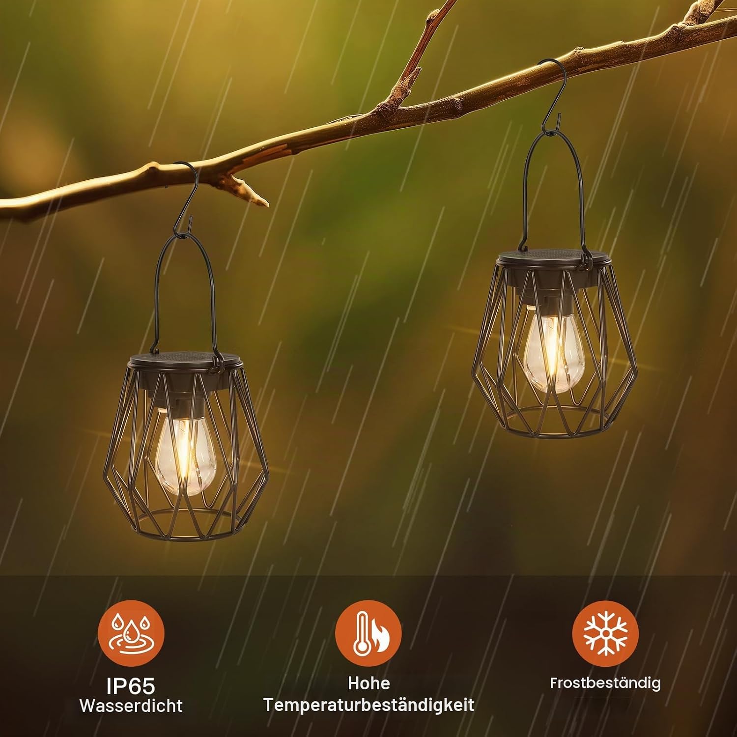 Ketom Solarlampe aussen 2er Set haengend/stehend Metall IP65 Diamant Schwarz